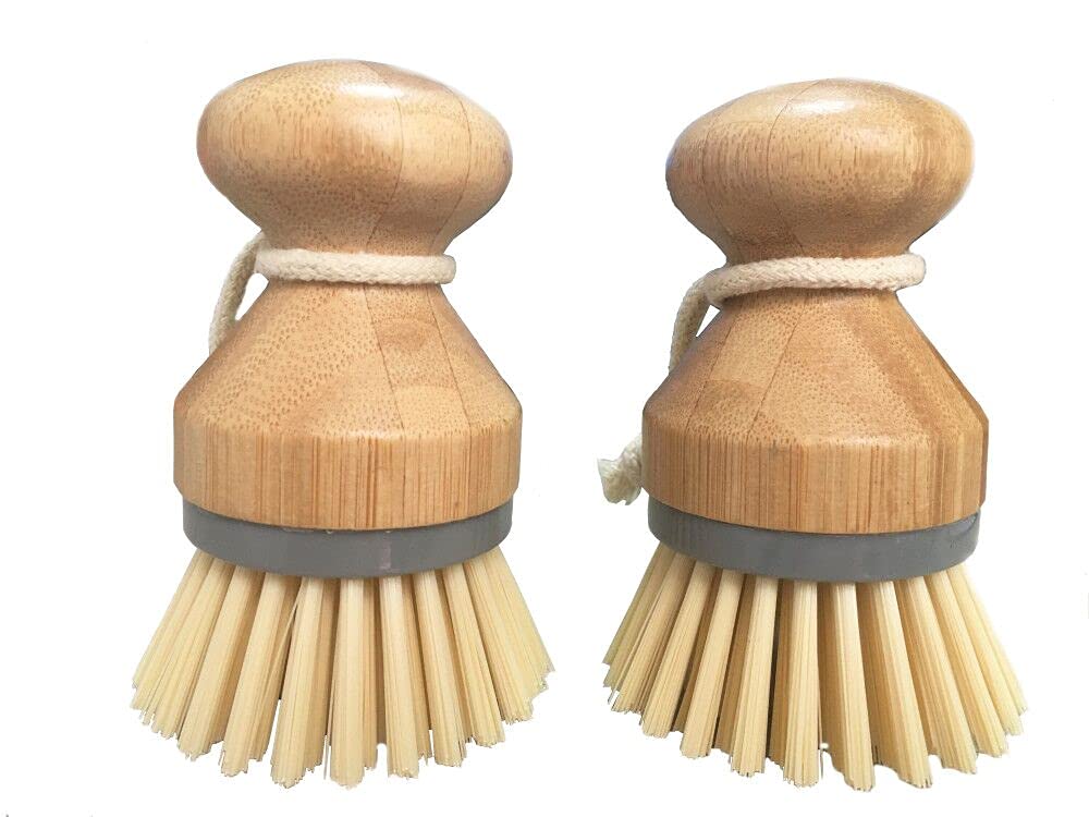 Eco-Friendly Mini Bamboo Dish Scrub Brushes - 2 Pack Natural Kitchen Cleaning Brushes for Pots, Pans & Utensils | Sustainable Dishwashing Scrubber for Eco-Conscious Homes