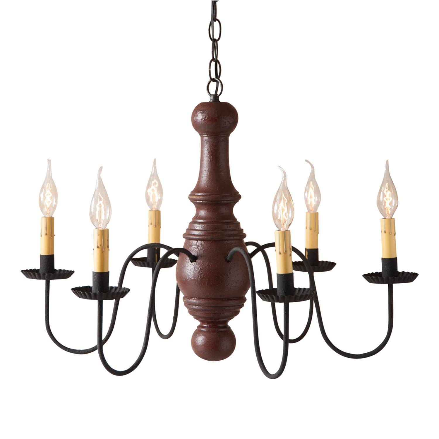 Vintage Maple Glenn Chandelier in Plantation Red - Country Tinware Lighting Fixture for Farmhouse, Rustic & Cottage Decor | Perfect for Dining Room, Bedroom or Porch