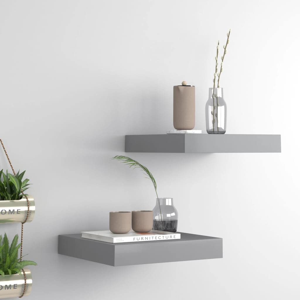 Modern Floating Wall Shelves Set of 2 - Gray MDF Ledge Floating Shelf 9.1