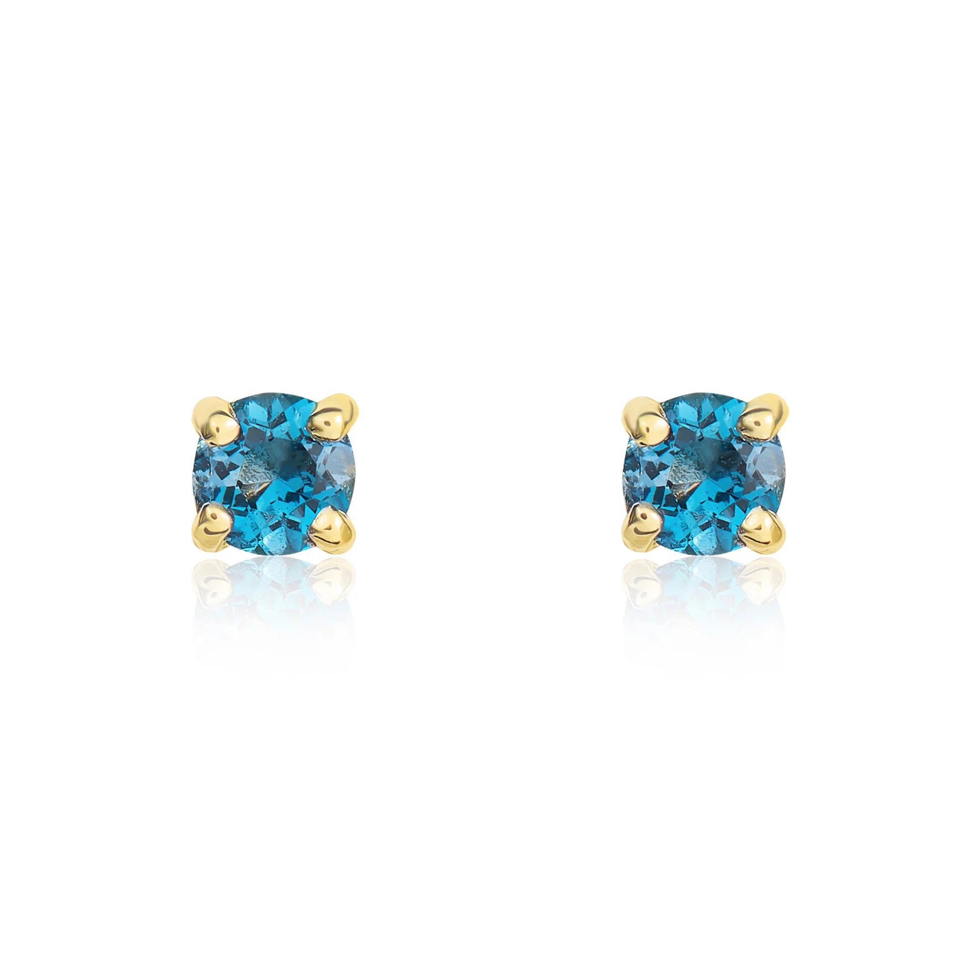 9ct Yellow Gold London Blue Topaz 3mm Round 4 Claw Stud Earrings for Women - Elegant Blue Gemstone Jewelry for Everyday Wear & Special Occasions