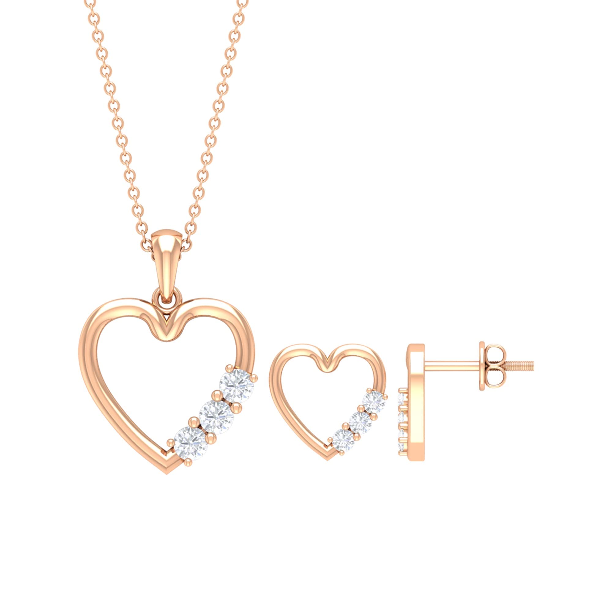 1/2 CT Diamond Three Stone Jewelry Set - 14K Solid Gold Heart Pendant & Earrings for Women - Valentine's Day Gift, Anniversary Present, Bridal Jewelry - Perfect for Romantic Occasions & Special Events