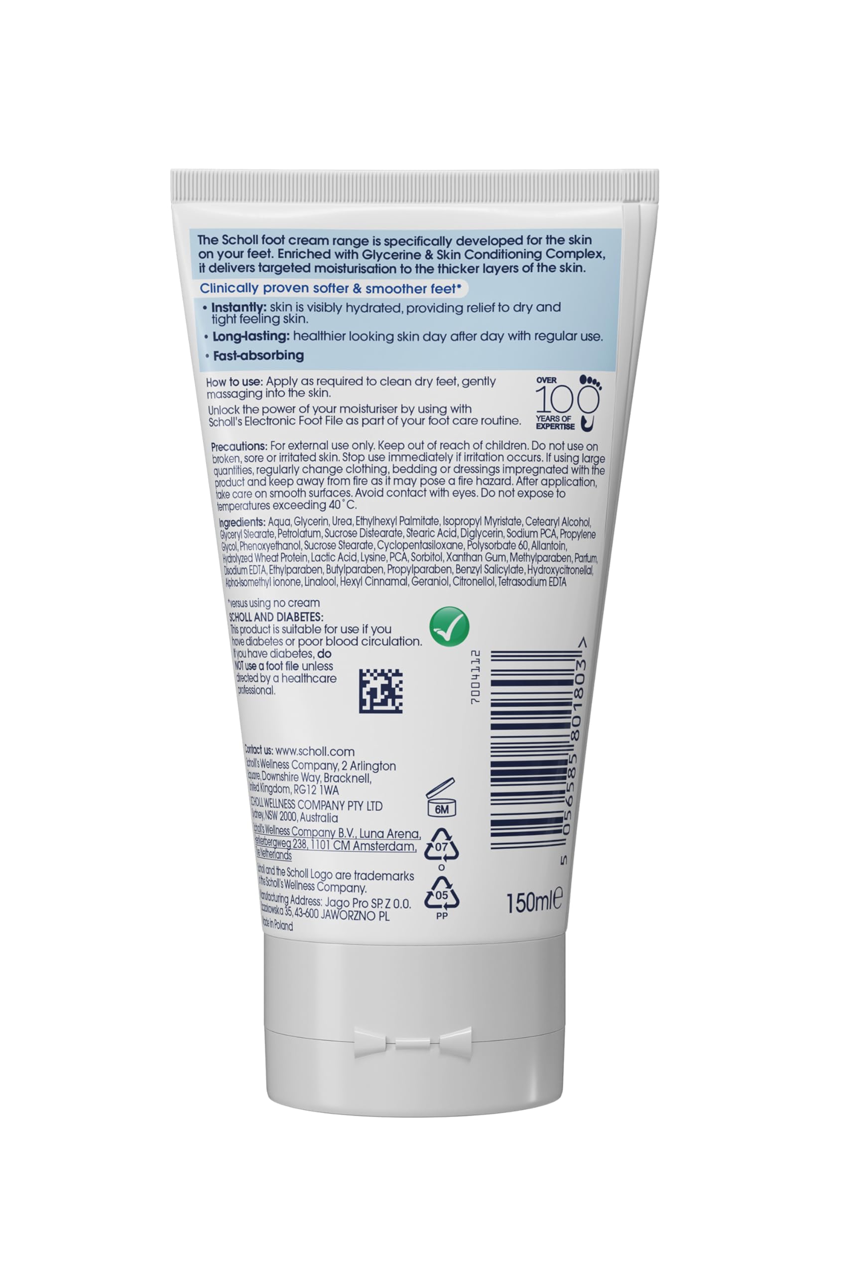 Scholl ExpertCare Hydration Boost Daily Moisturizing Foot Cream 150ml - Fast Absorbing, Glycerin Enriched with Skin Conditioning Complex for Soft Smooth Feet - Perfect for Dry Cracked Heels & Daily Foot Care Routine