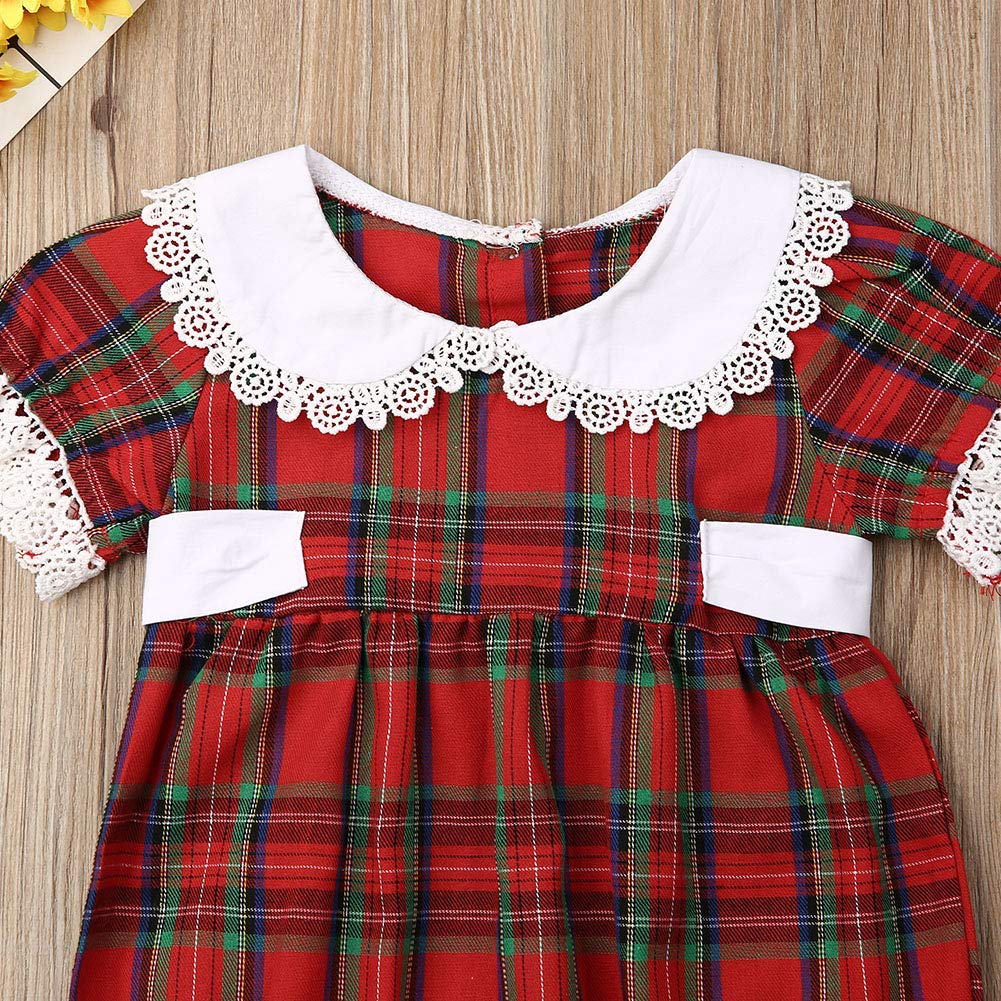 Baby Girl Christmas Outfits - Red Plaid Romper Bodysuit with Tutu Dress & Headband | Princess Skirt Set for Holiday Photos, Parties & Family Gatherings