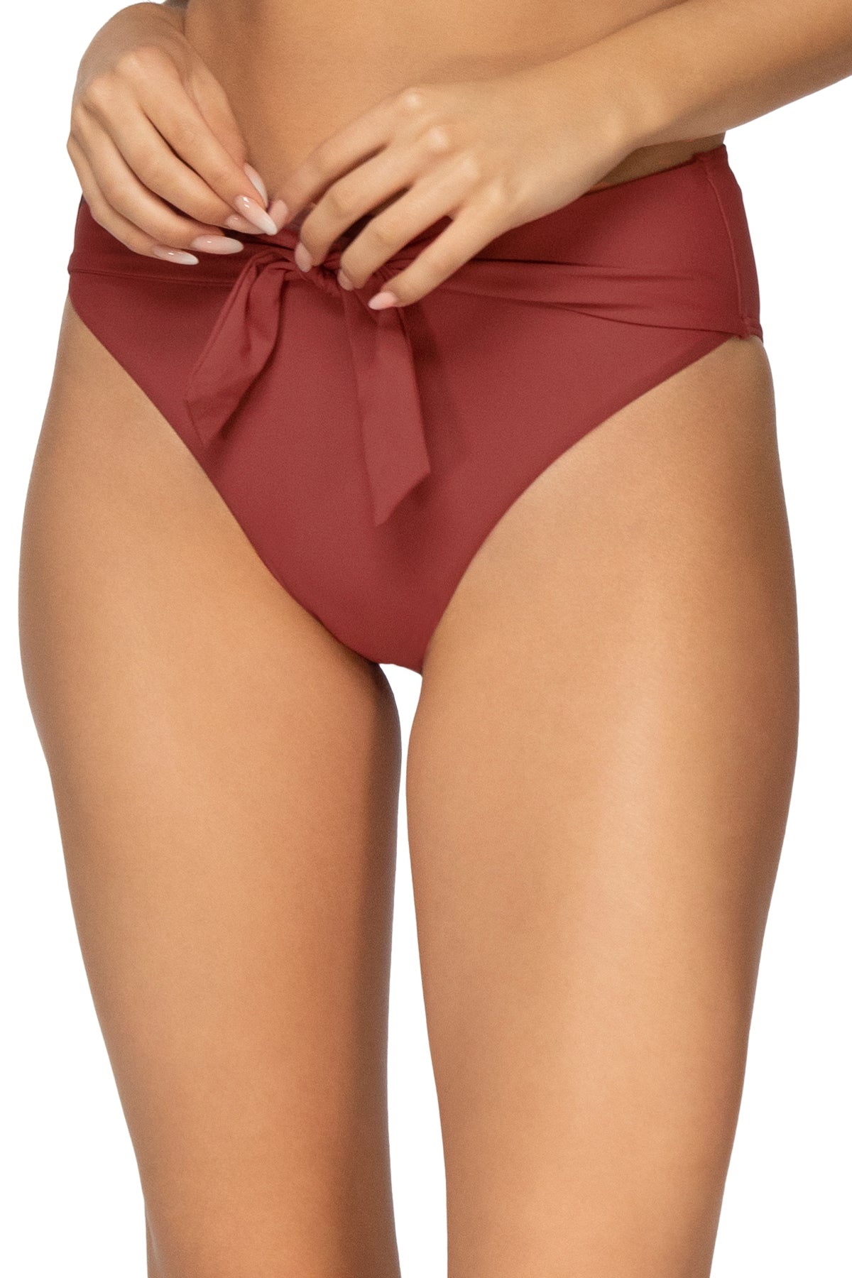 Tessa Tie High Rise Jeans for Women - Tuscan Red Stretch Denim Pants | Comfortable & Stylish for Casual Wear, Office, and Night Out