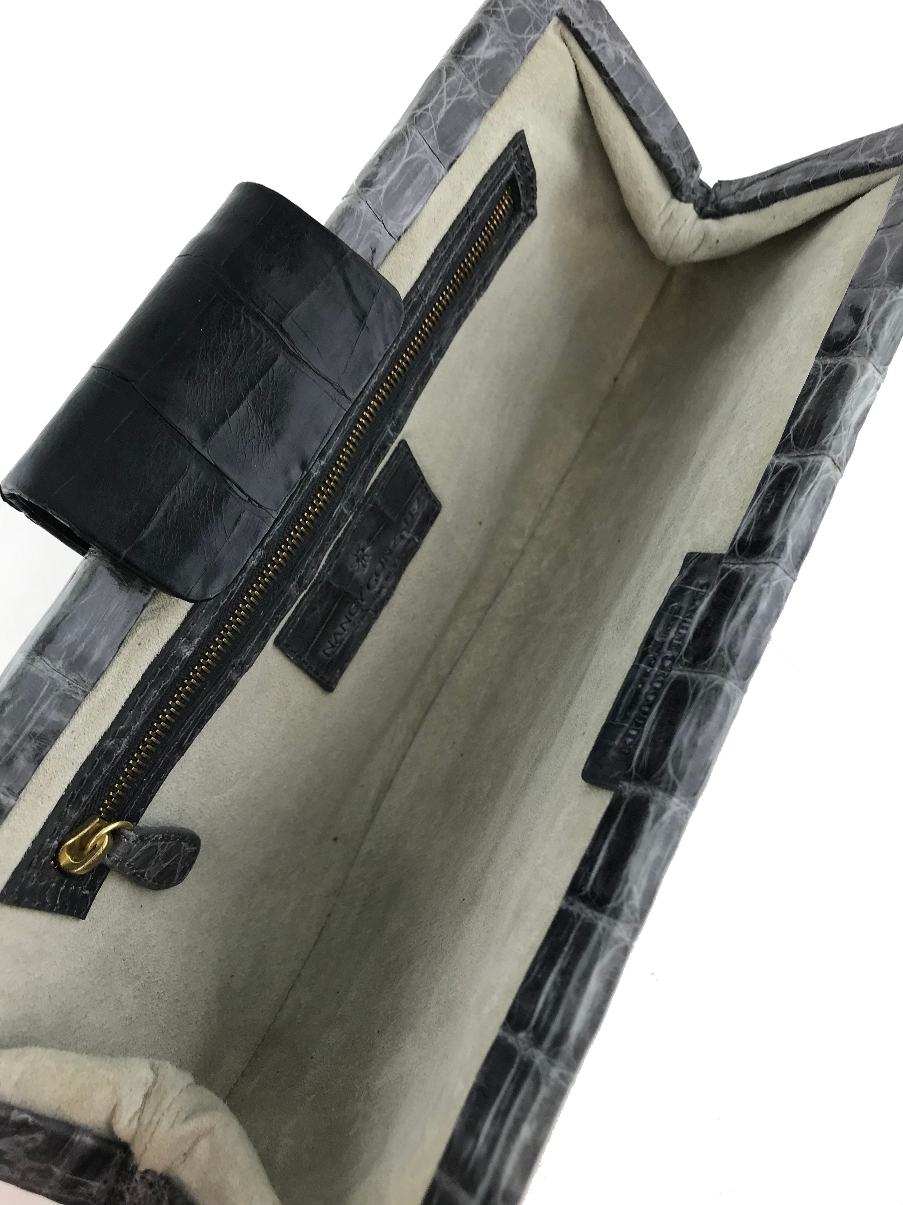Nancy Gonzalez Shiny Crocodile Leather Clutch Bag - Elegant Frame Design for Evening Parties & Special Occasions