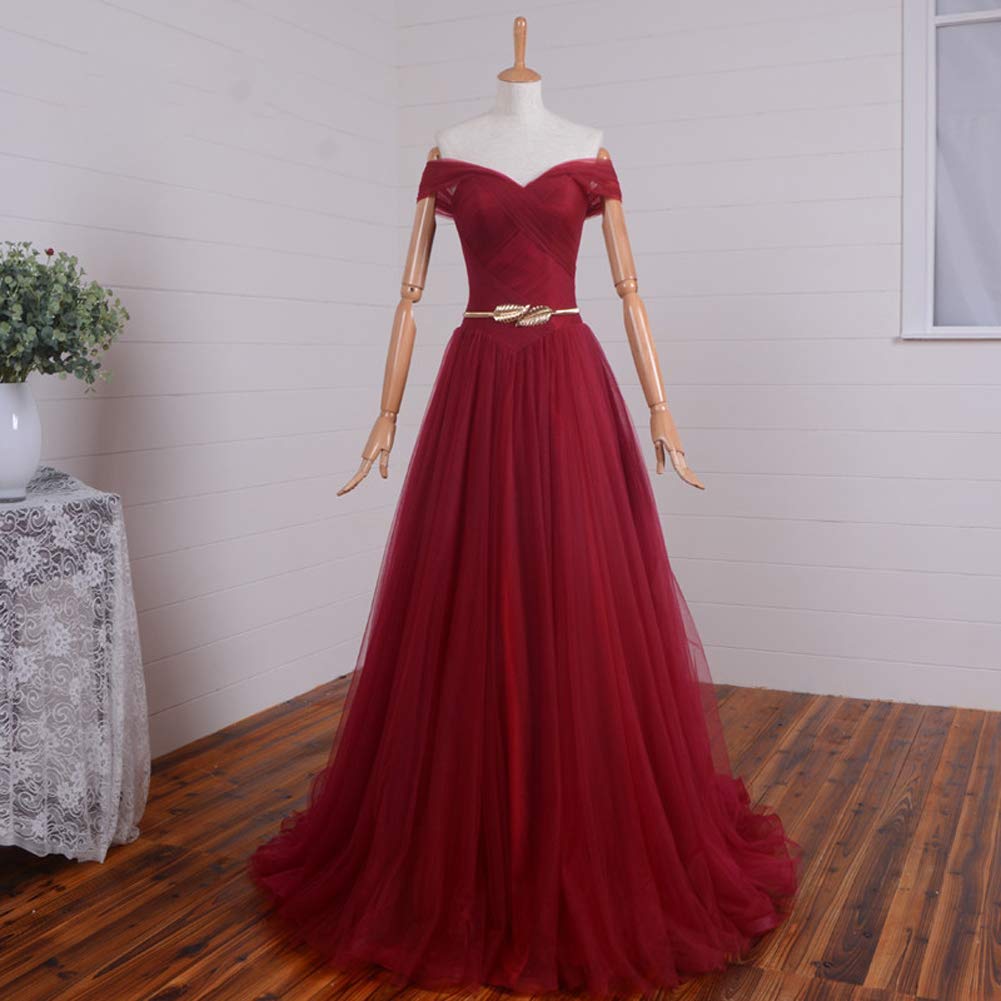 Kivary® Off Shoulder Gold Sash Long Corset Formal Prom Evening Dresses for Women - Elegant Gown for Homecoming, Ball, Wedding & Special Occasions