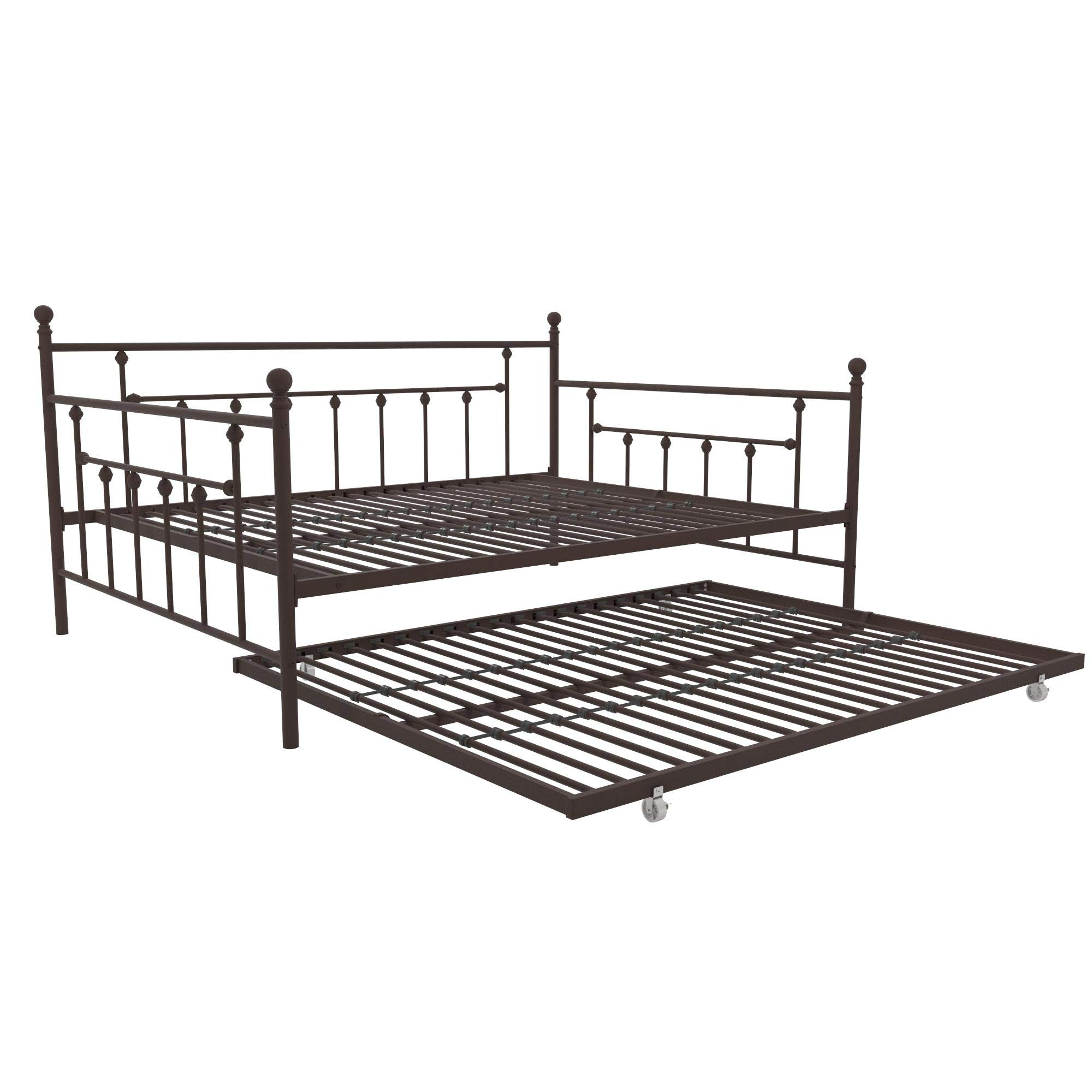 DHP Manila Metal Daybed with Trundle - Queen/Full Size Bronze Frame - Perfect for Guest Rooms, Dormitories & Small Spaces