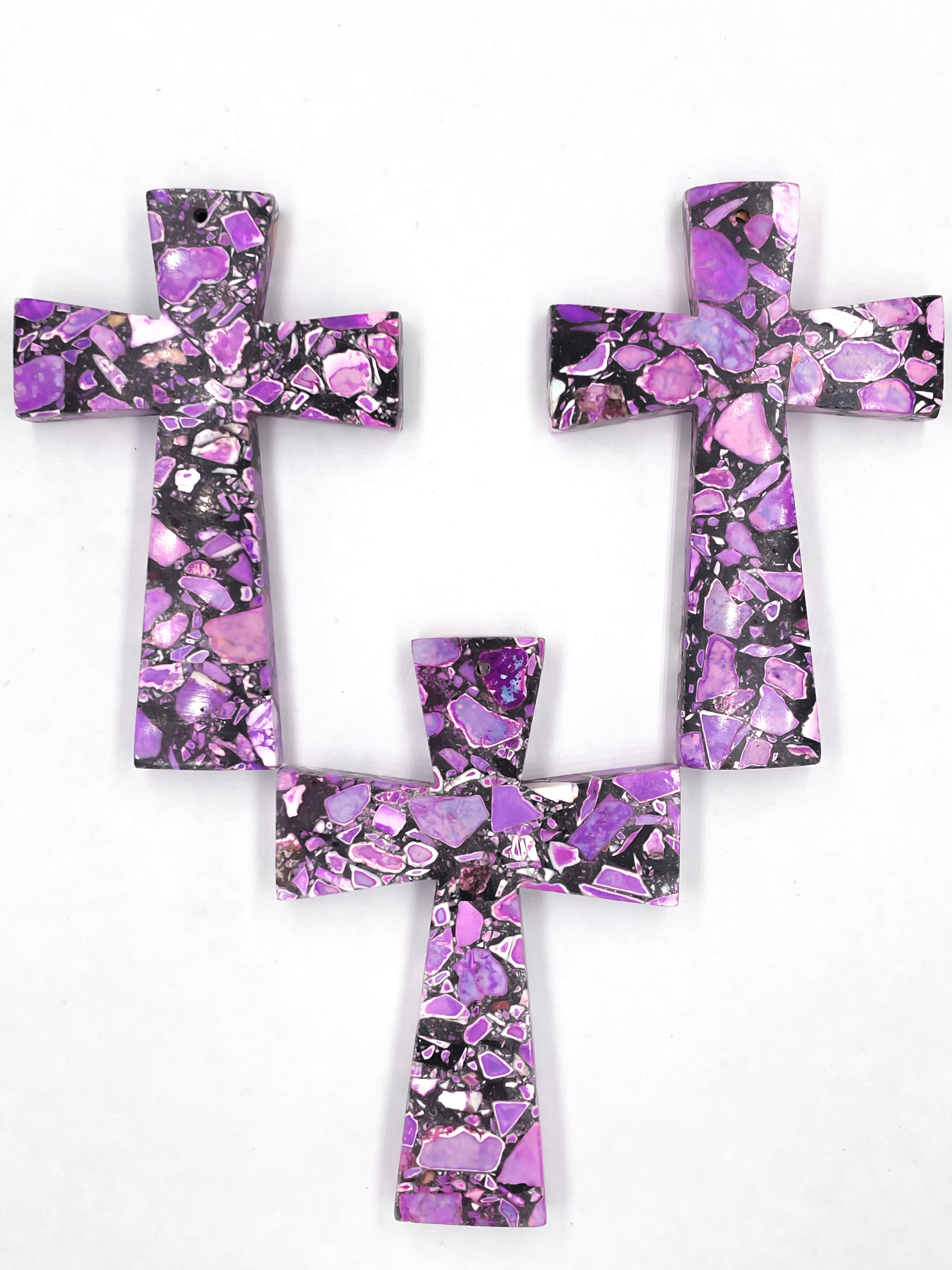 Natural Purple Turquoise Cross Pendant Necklace - 58x85mm Handcrafted Gemstone Jewelry for Women - Perfect for Gifts, Spiritual Protection & Boho Fashion