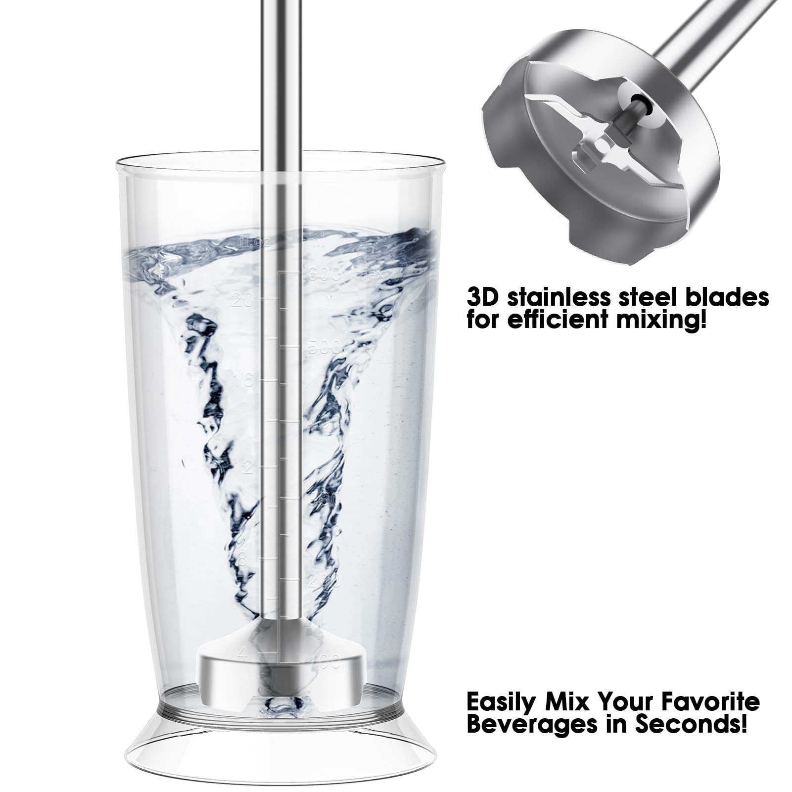 5-in-1 Immersion Blender 800W - BPA-Free Hand Blender with Stainless Steel Blade, 12 Speed Settings, Copper Motor - Includes Chopper, Whisk & Frother - Perfect for Smoothies, Soups, Sauces & Baby Food (Red)