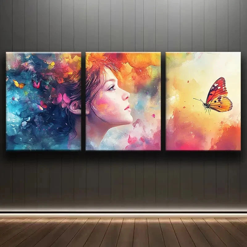 3-Piece Abstract Butterfly & Woman Wall Art Set - Framed Canvas 40x60cm (16x24in) - High Quality Print - 100% Australian Made - Ready to Hang - Perfect for Living Room, Bedroom & Office Decor