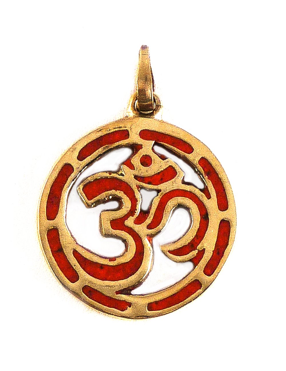 Om Keychain Charm - Handmade in Nepal - Red Circle Pendant - Spiritual Gift for Yoga & Meditation Enthusiasts