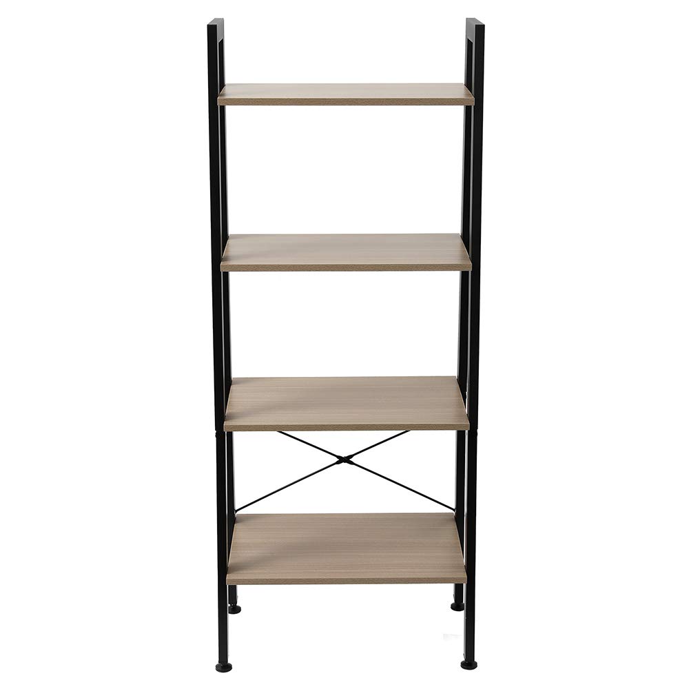 Bysesion GT2-XJ 4-Tier Industrial Ladder Shelf - Sturdy Metal Bookcase & Storage Rack for Office, Bathroom, Living Room - Space-Saving Organizer (Gray) - Perfect for Home Decor & Small Space Organization