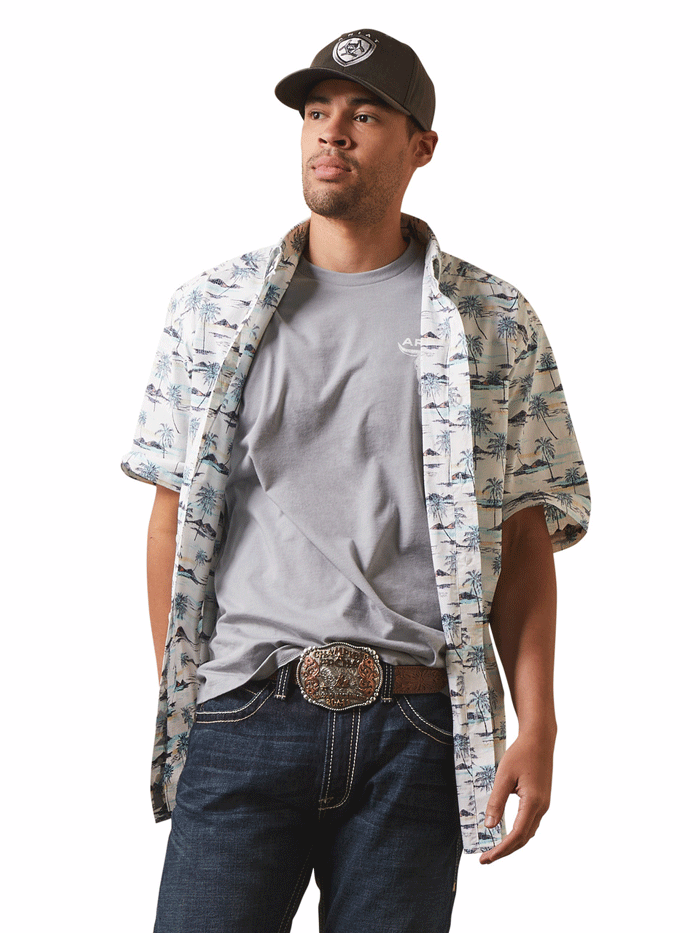 Ariat Men's Neymar Classic Short Sleeve Shirt - White | Comfortable Casual Button-Up Shirt for Outdoor Activities, Work & Everyday Wear