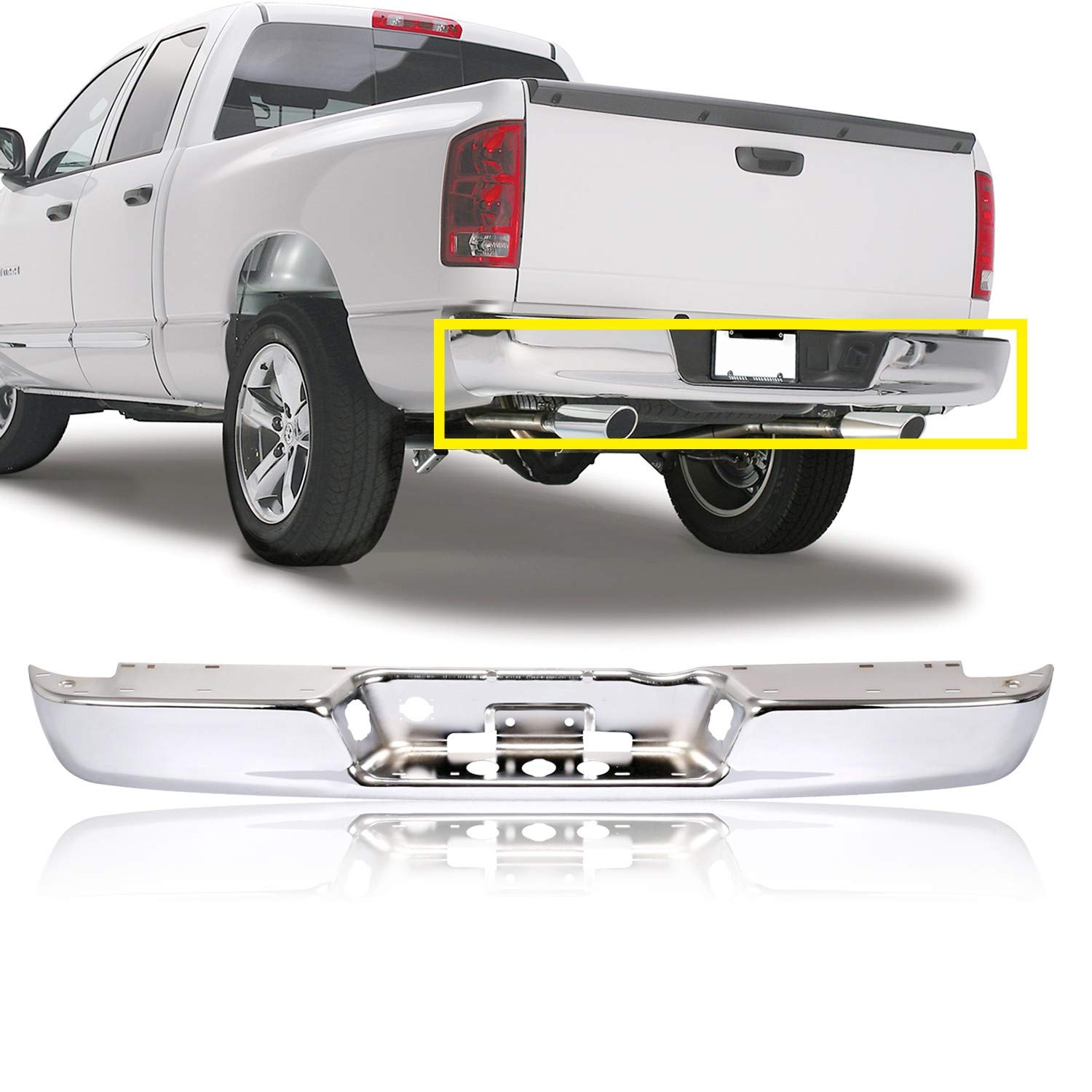 Chrome Steel Rear Bumper Face Bar Compatible with 2002-2009 Dodge Ram 1500/2500/3500 - Replacement for CH1102371 & 68004420AA - Perfect for Truck Upgrades & Off-Road Protection