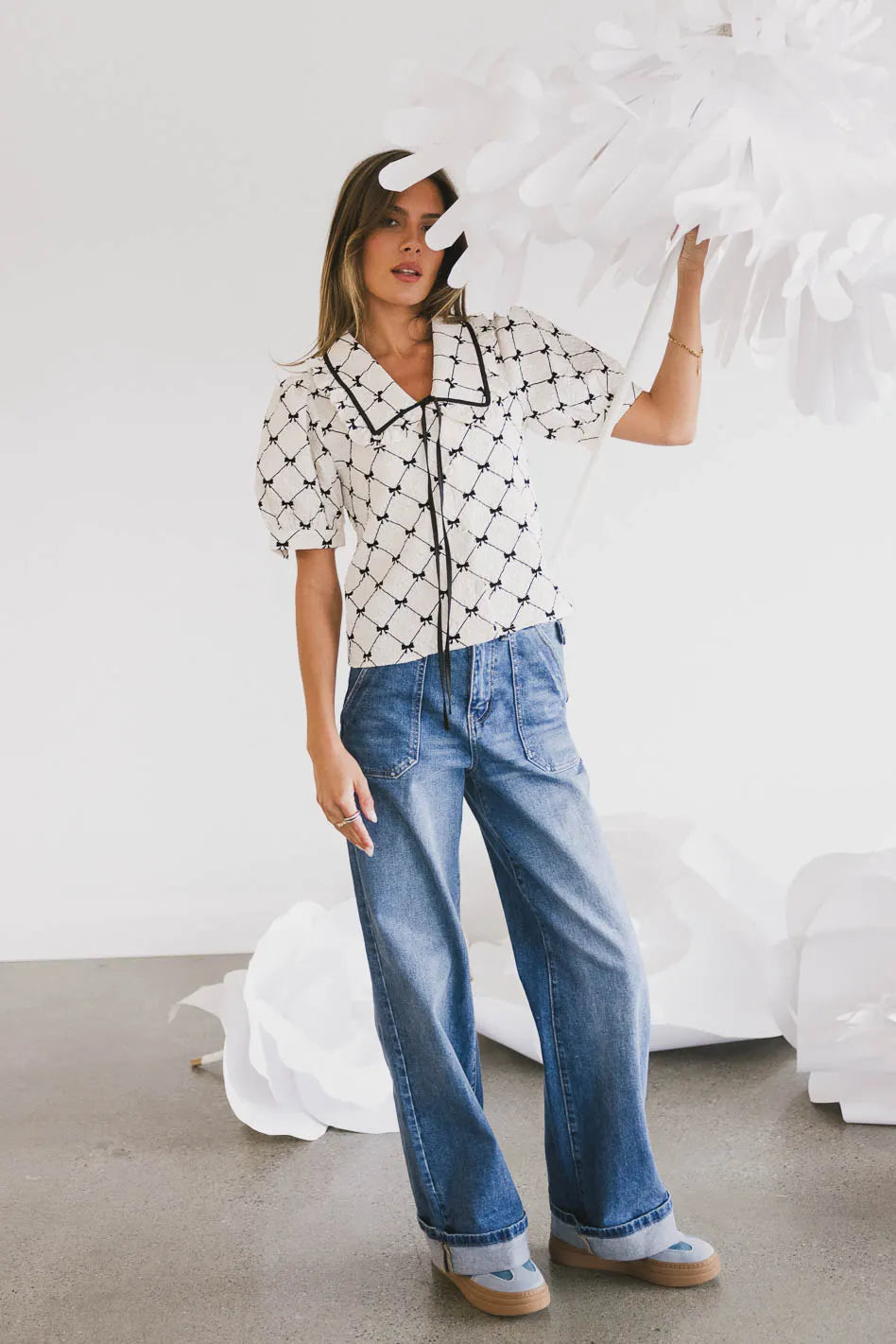Maia Bow Collared Top - Elegant Women's Blouse for Work & Special Occasions | Final Sale