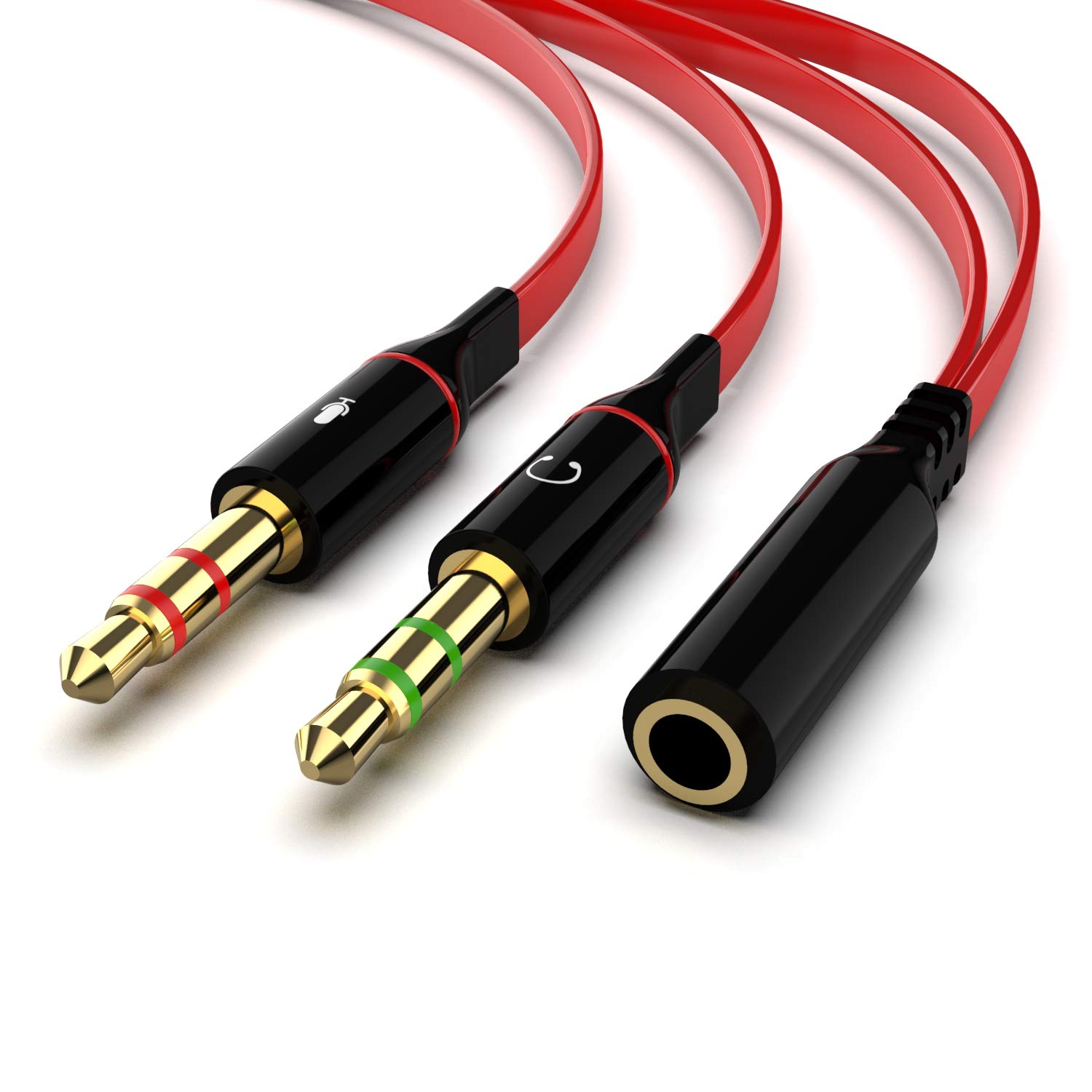 Maeline 3.5mm Headphone Splitter Adapter - Dual Male to Female Mic Audio Cable for PC, Gaming Headset, Laptop, Speaker - Perfect for Online Gaming, Conference Calls & Music Sharing (Red)
