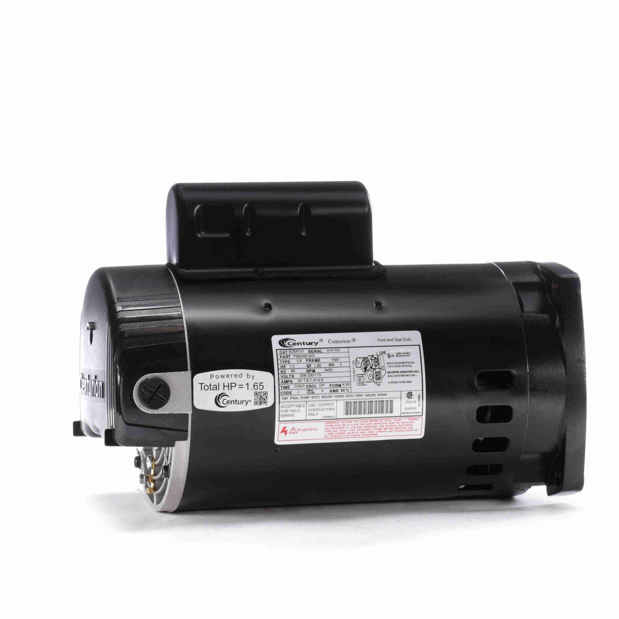 1 HP Threaded Shaft Horizontal Pool Pump Motor, 1.65 SF - High Efficiency Swimming Pool Water Circulation System for Inground & Above Ground Pools
