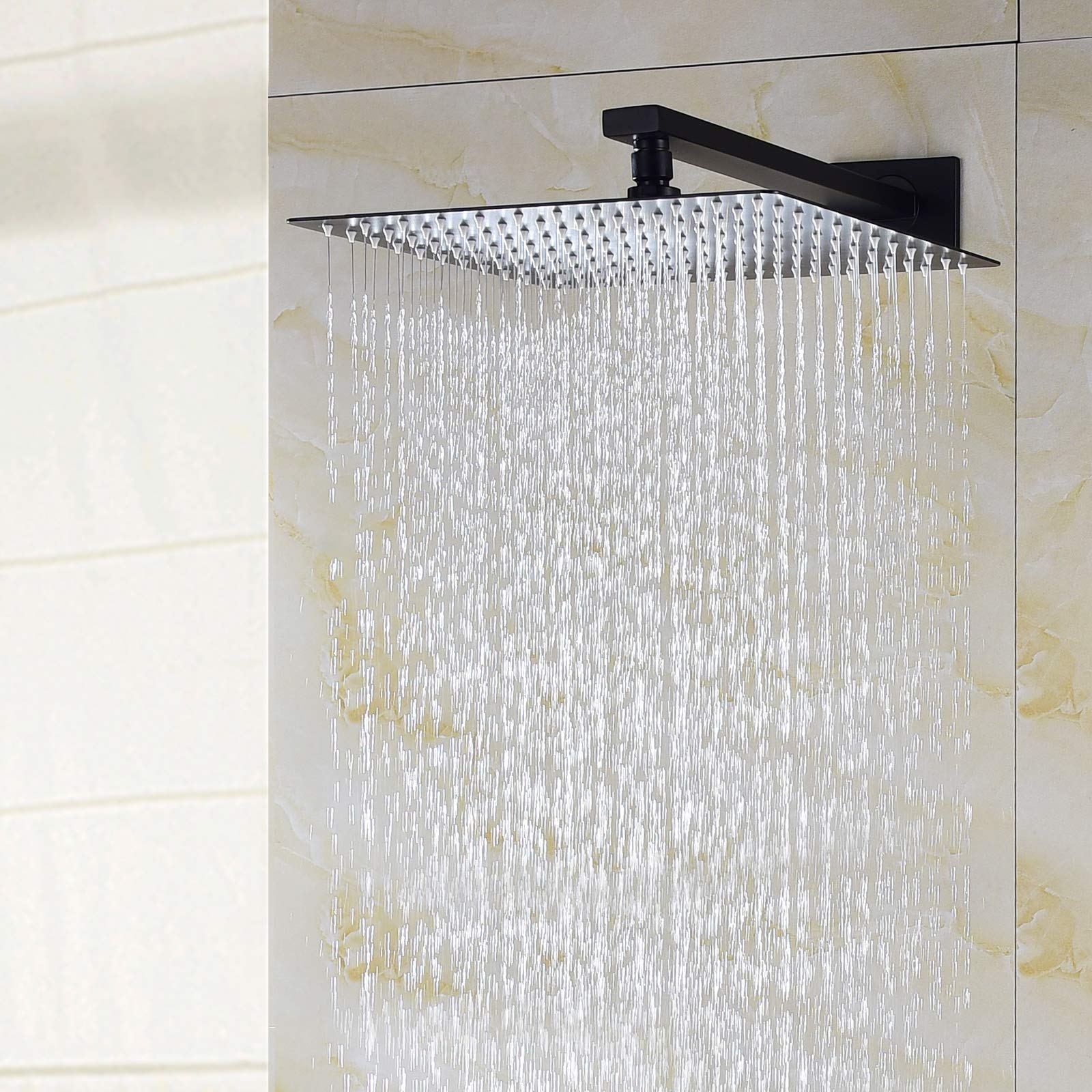Premium Black Stainless Steel Wall Mounted Shower System Combo - Rain Shower Head & Handheld Spray with Rough-In Valve Trim Kit BB314B | Perfect for Modern Bathroom Renovations & Spa-Like Shower Experience