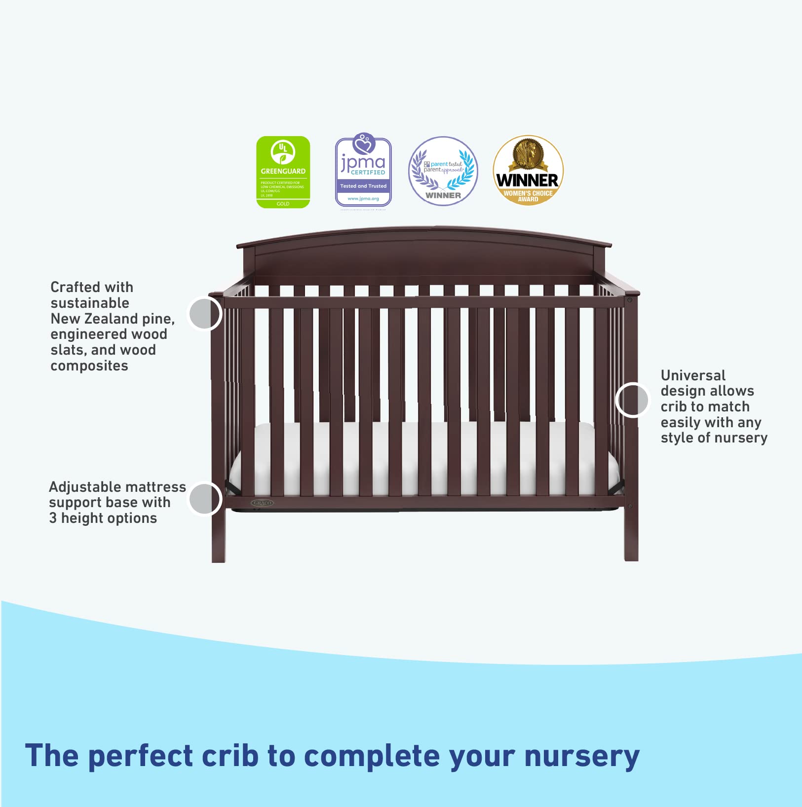 Graco Benton 5-in-1 Convertible Crib in Espresso - GREENGUARD Gold Certified Baby Crib to Toddler Bed, Daybed & Full Size Bed Conversion | Fits Standard Crib Mattress | Perfect for Nursery, Bedroom & Guest Room