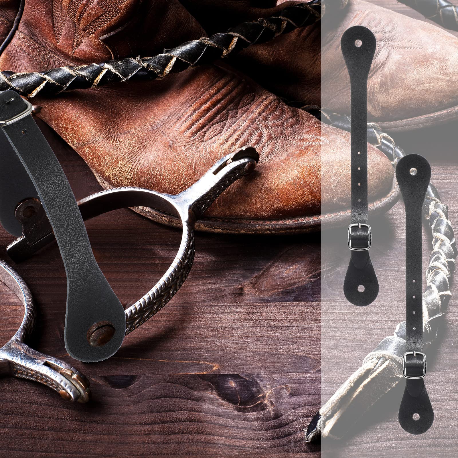 2 Pcs Genuine Leather Spur Straps - Adjustable Western Boot Straps for Men & Women - Single Ply Design with 6 Holes - 9.9 Inch Riding Spurs - Perfect for Equestrian, Cowboy Boots & Thigh High Fashion Wear