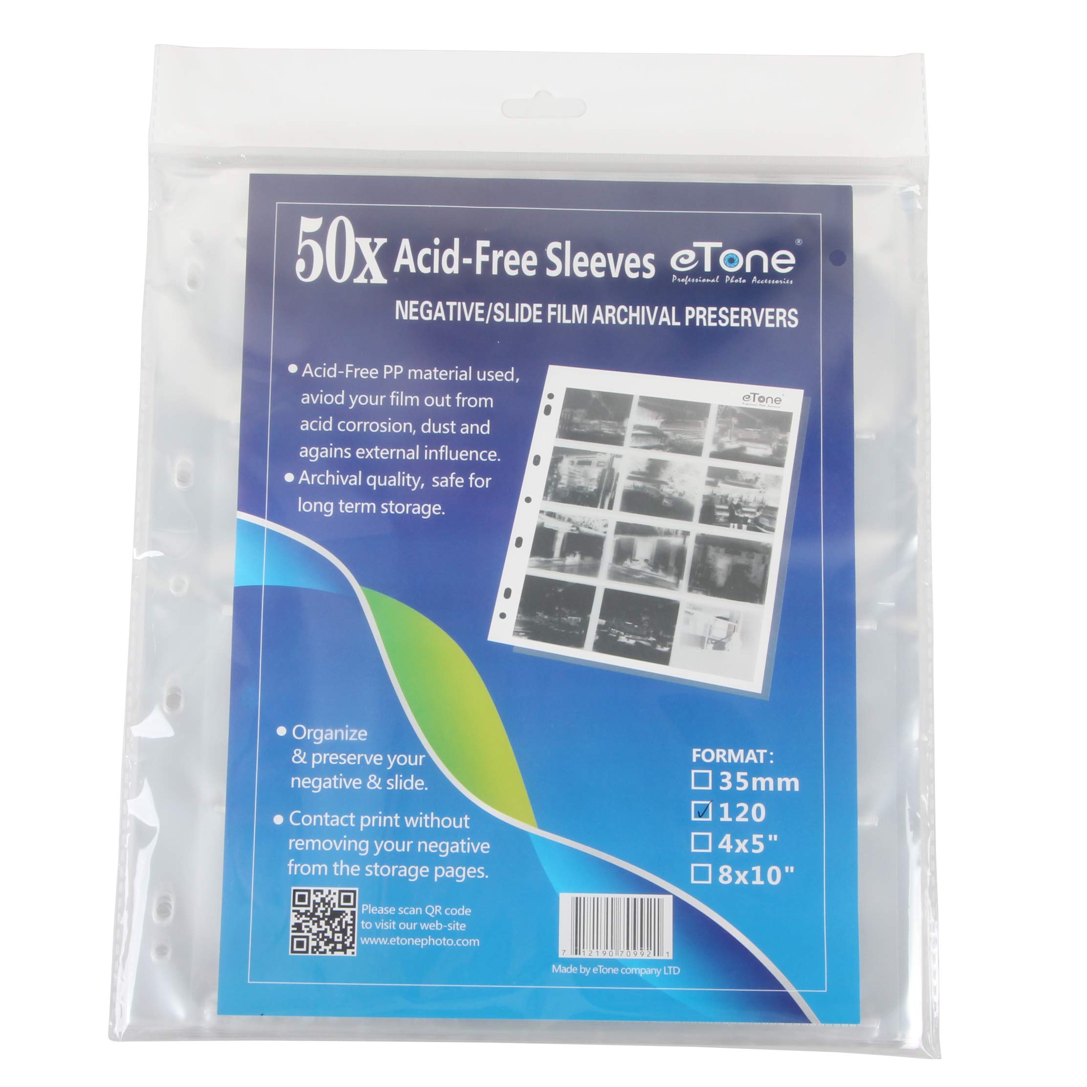 eTone 50 Pack Acid-Free Protective Bags for Film Storage - 120 Archival Safe Sleeves - Perfect for Photo Negatives, Comic Books & Collectibles Preservation