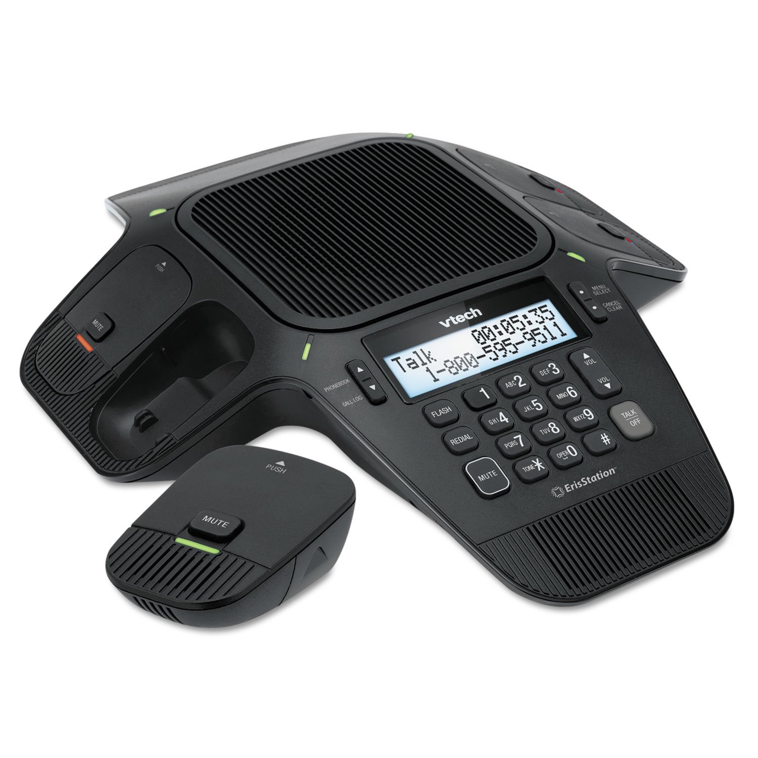 VTech VCS704 ErisStation DECT 6.0 Conference Phone with 4 Wireless Microphones - OrbitLink Wireless Technology, HD Audio, Noise Reduction for Office Meetings & Conference Calls (Black) - Perfect for Business Conference Rooms, Home Offices & Remote Team Collaboration