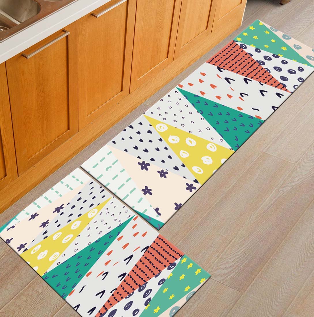 Non-Slip Kitchen Mats & Rugs - Colorful Art Triangle Pattern Indoor Floor Rug, Low Profile Absorbent Runner for Home, Bathroom, Bedroom | Perfect for High-Traffic Areas, Spill Protection & Comfort Underfoot