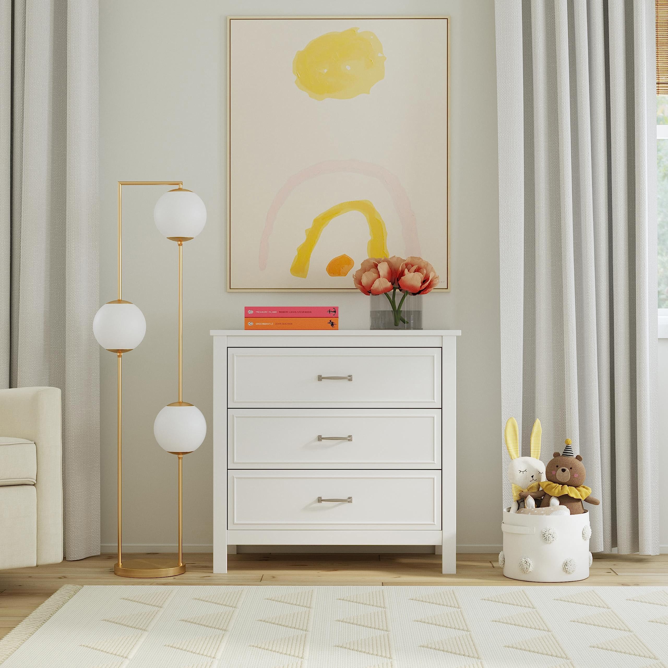 DaVinci Charlie 3-Drawer White Dresser - 35x20x34 Inch Solid Wood Baby Nursery Furniture for Bedroom Storage & Organization (Pack of 1)