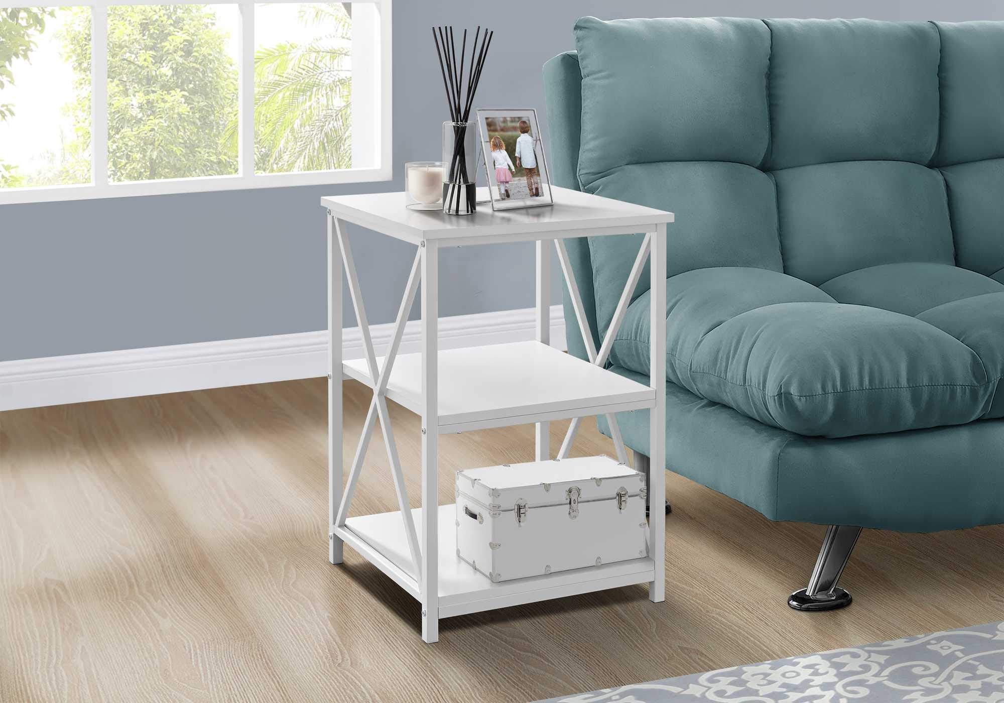 HomeRoots 26 Inch Rectangular White Metal Accent Table - Modern Side Table for Living Room, Bedroom & Office Decor