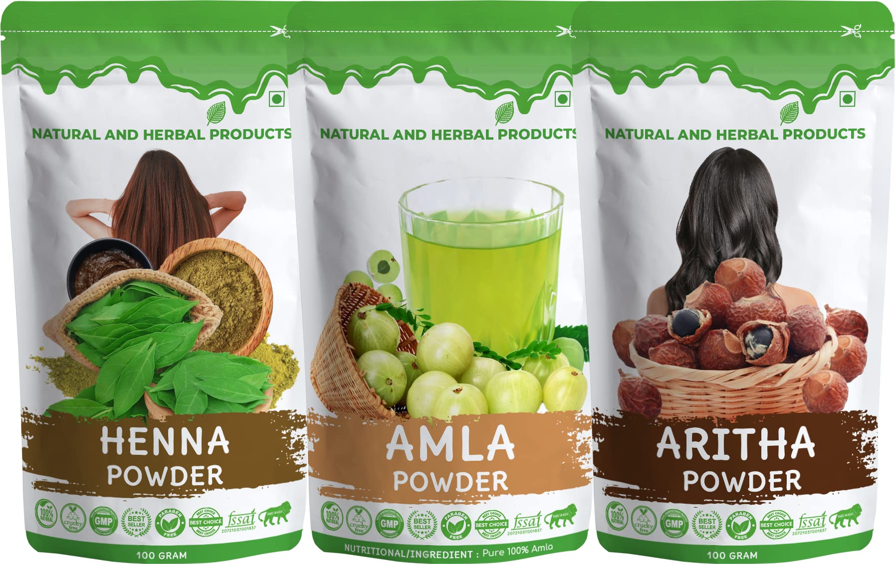 Natural Henna Amla Aritha Powder for Hair Color & Growth | Organic Hair Care Treatment for Hair Fall Control & Conditioning | 100% Herbal Hair Wash & Strengthener - 100g (Pack of 3) | Perfect for DIY Hair Coloring, Scalp Treatment & Natural Hair Care Routine