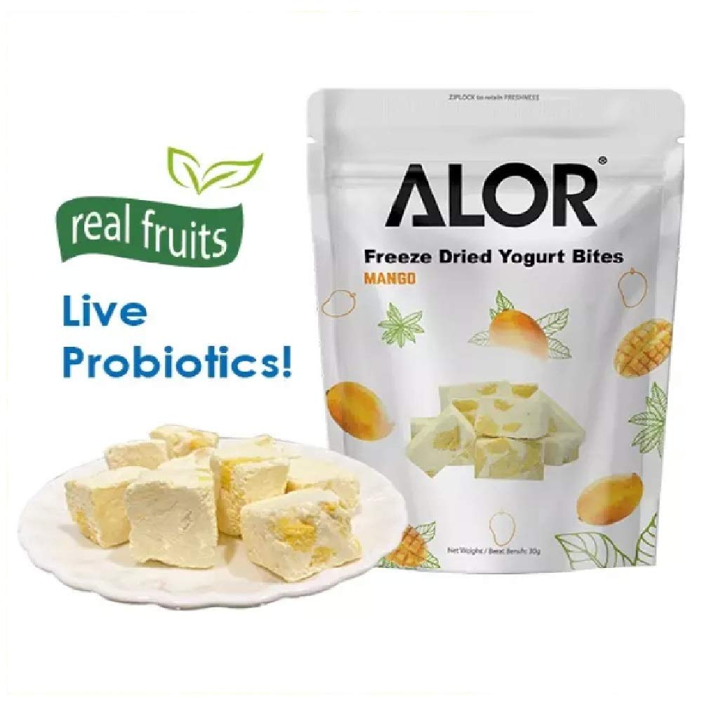ALOR Freeze Dried Yogurt Bites - Healthy Mango Snack, 30g x 12 Packs | Crunchy Yogurt Treat for Kids Lunch, Camping & On-the-Go Snacking