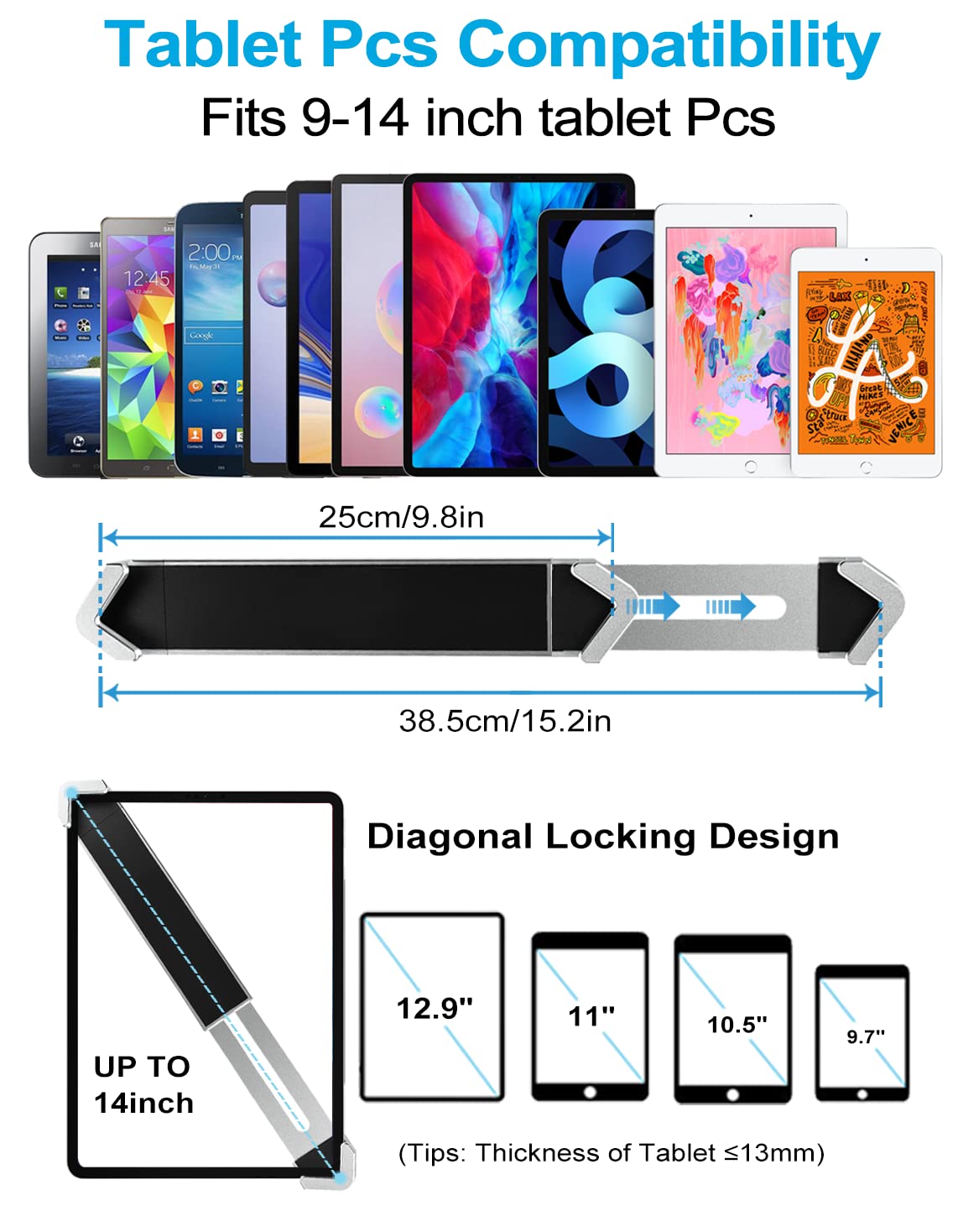 Anti-Theft Tablet Kiosk Stand for 9-14 Inch Tablets - Heavy Duty Security iPad Floor/Desk Stand with Lock & Key - Compatible with iPad Pro 12.9/Air, Surface Pro/Go, Galaxy Tabs - Perfect for Retail Stores, Restaurants & Public Kiosks