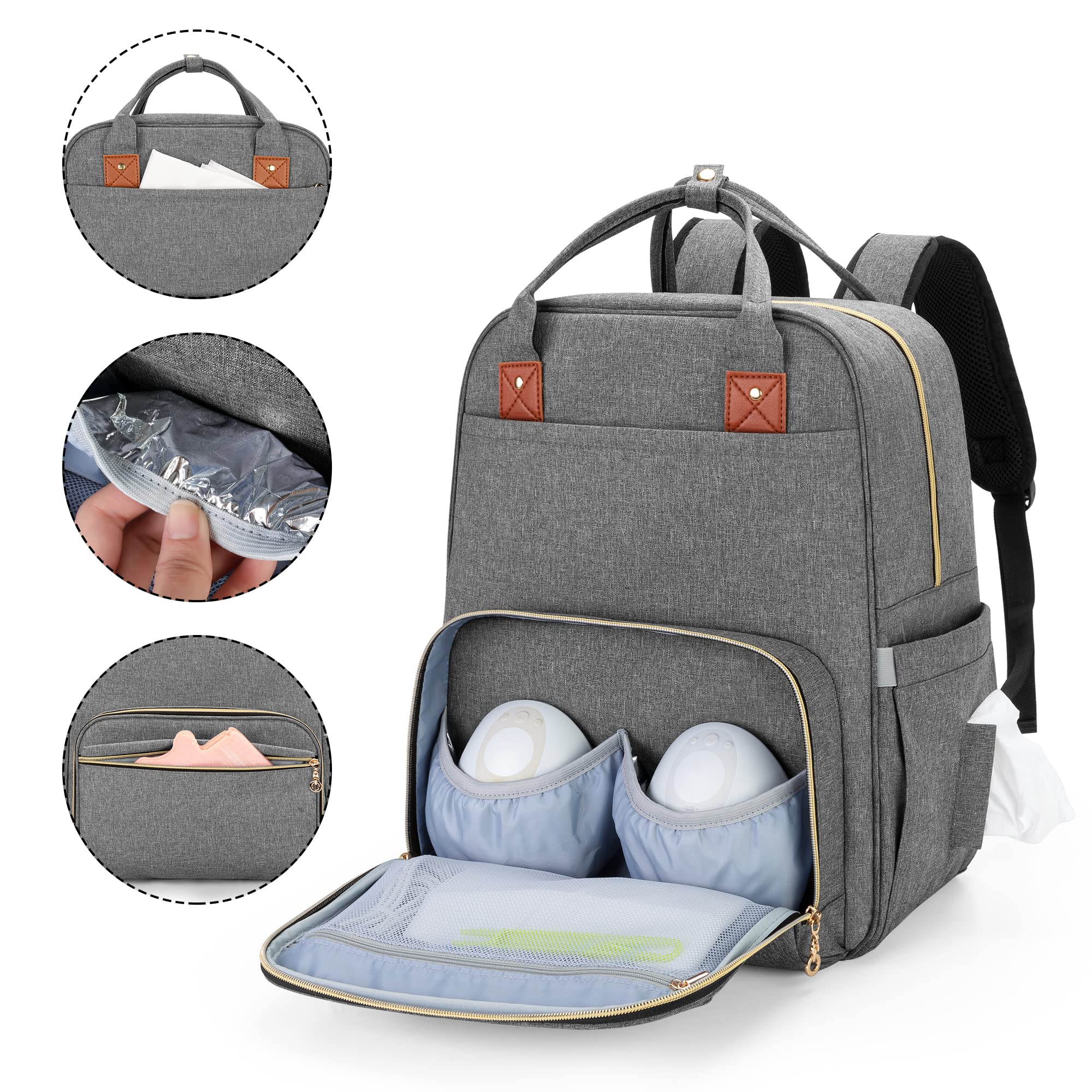 BAFASO Breast Pump Backpack with Cooler & Laptop Compartment - Compatible with Elvie, Momcozy & Wearable Breast Pumps (Patent Pending) - Gray - Perfect for Working Moms, Travel & Pumping On-The-Go