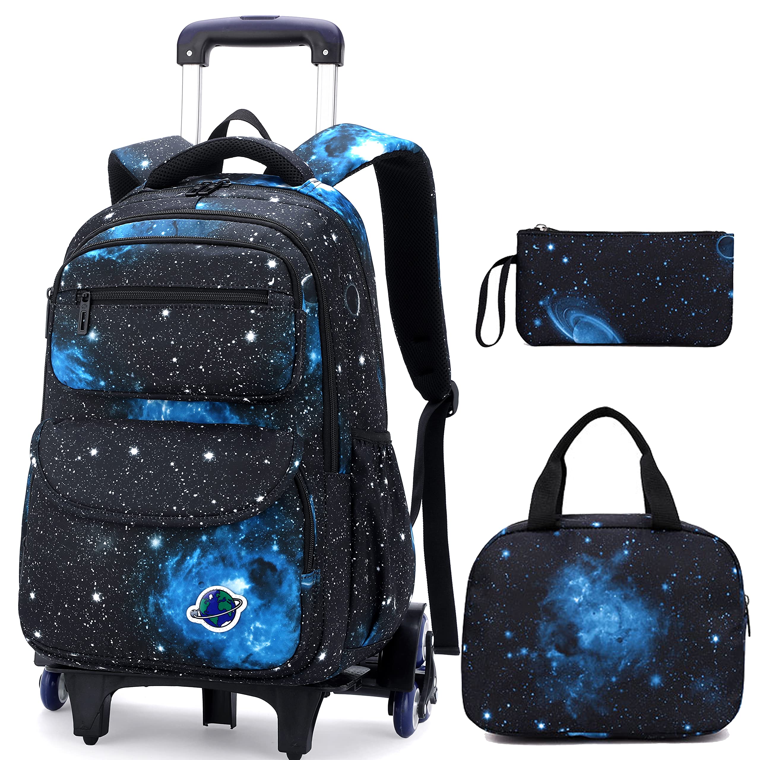 3-in-1 Rolling Backpack for Kids - School & Travel Wheeled Backpack with Adjustable Handle & Starry Sky Print - Perfect for School, Travel, and Daily Commute