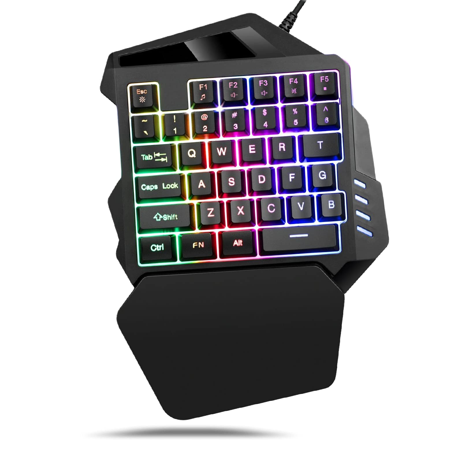 One-Handed Mechanical Gaming Keyboard with RGB Backlit - Ergonomic 35-Key USB Wired Keyboard for PC, Includes Wrist Rest Pad (Mixed Light) - Perfect for FPS, MOBA Games and Compact Workspaces