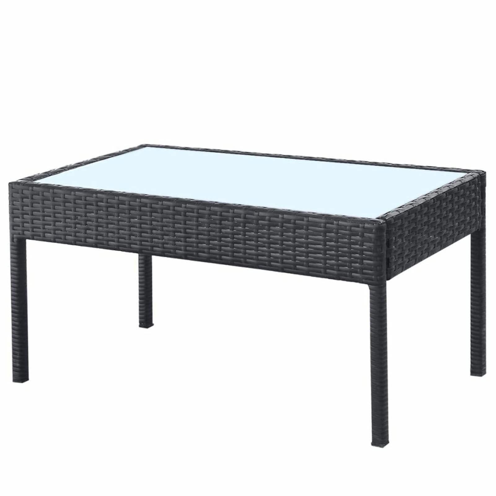 Premium 4-Piece Patio Lounge Set - Cream White Cushioned 2-Seater Sofa with 2 Armchairs & Coffee Table - Black Poly Rattan Outdoor Furniture for Backyard, Garden, Poolside Relaxation & Entertaining