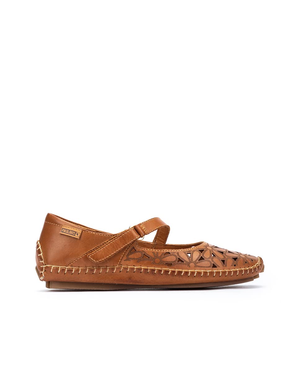 PIKOLINOS Women's Leather Ballerina Flats - Comfortable Jerez Style in Brandy Color | Perfect for Work, Travel & Casual Outfits