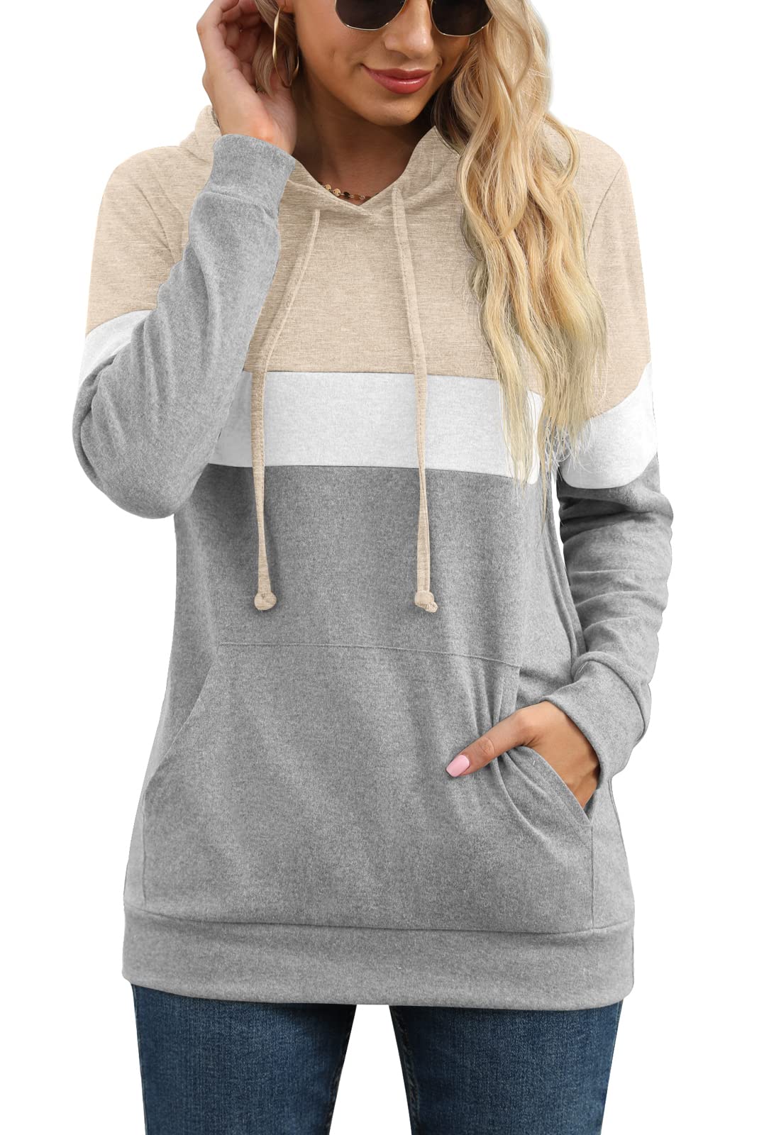 PrinStory Women's Long Sleeve Color Block Pullover Hoodie - Casual Fall Sweatshirt for Women 2024 | Cozy Loungewear, Streetwear & Autumn Outfits