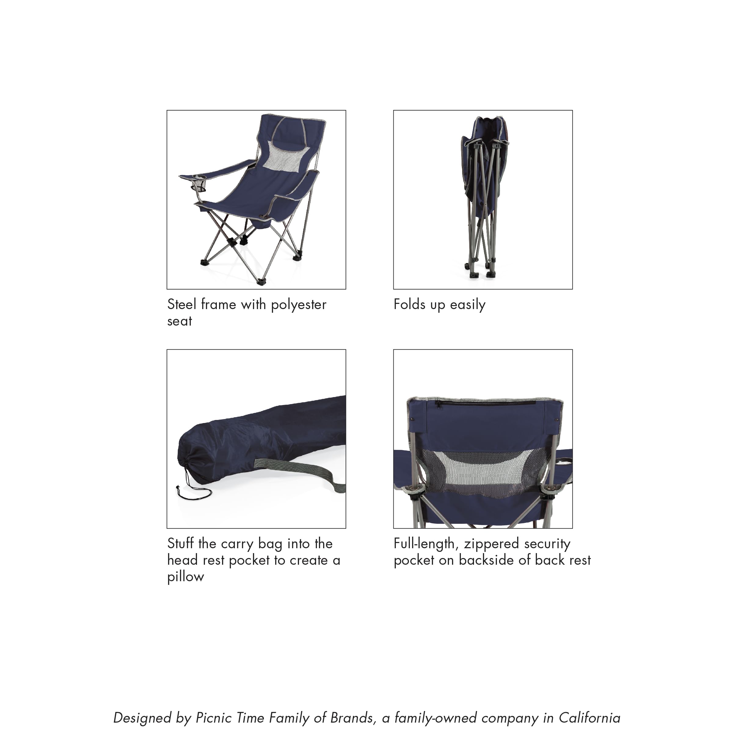 PICNIC TIME NCAA Northwestern Wildcats Folding Camping Chair - Portable Outdoor Picnic, Beach, Sports Event Chair with Carry Bag (Black & Gray) - Perfect for Tailgating, Backyard, and Beach Outings