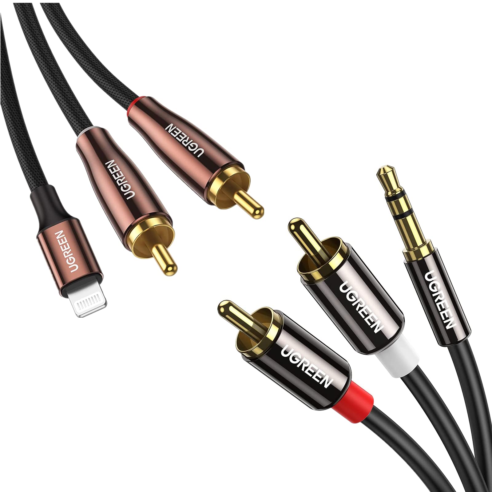 UGREEN 3.5mm to 2RCA Audio Cable 6FT & MFi Certified Lightning to RCA Cable 6FT - High-Quality Stereo Audio Adapter for Home Theater, Car Audio, DJ Mixers & Speaker Systems