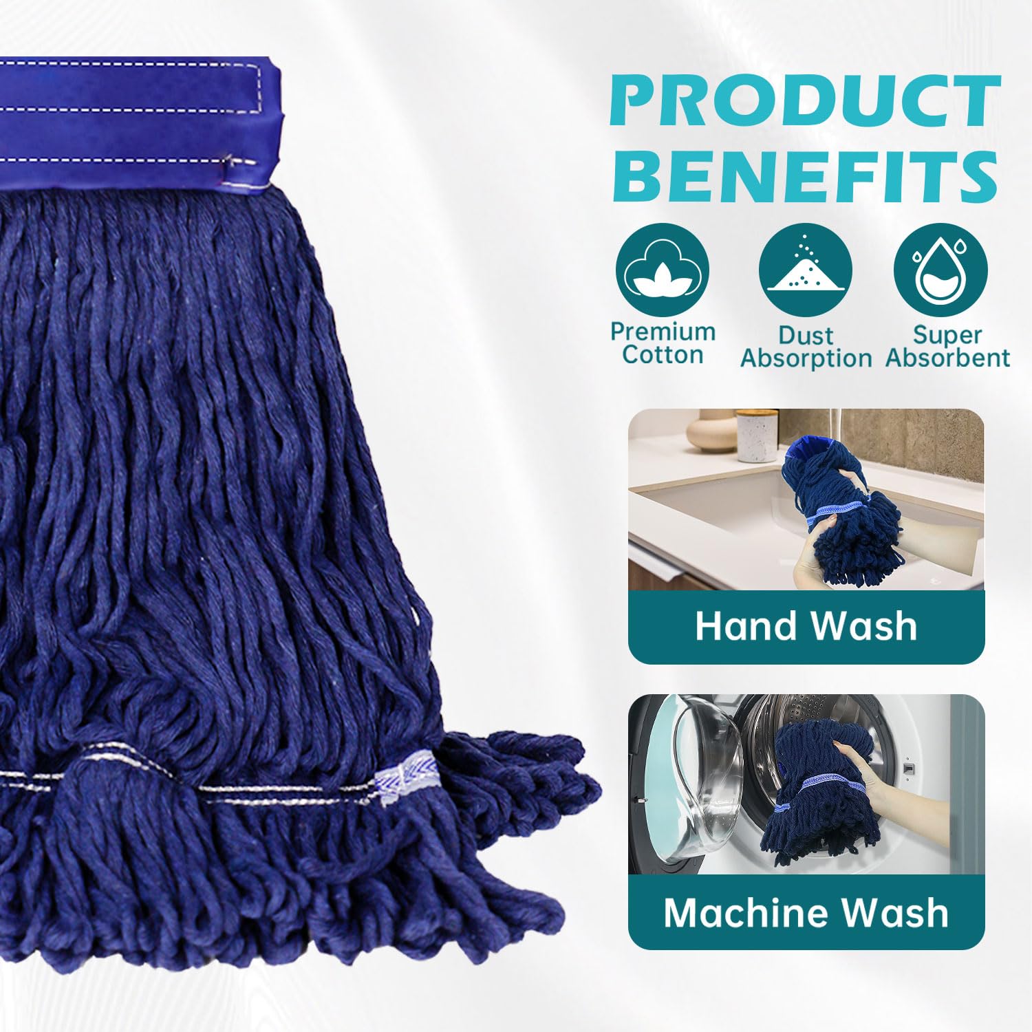 6 Pack Heavy Duty Mop Head Replacement - Industrial Cotton Looped String Mop Refills for Floor Cleaning | Wet & Dry Use | Home, Commercial & Industrial Cleaning (Blue) | Perfect for Kitchen, Bathroom, Warehouse & Office Floors