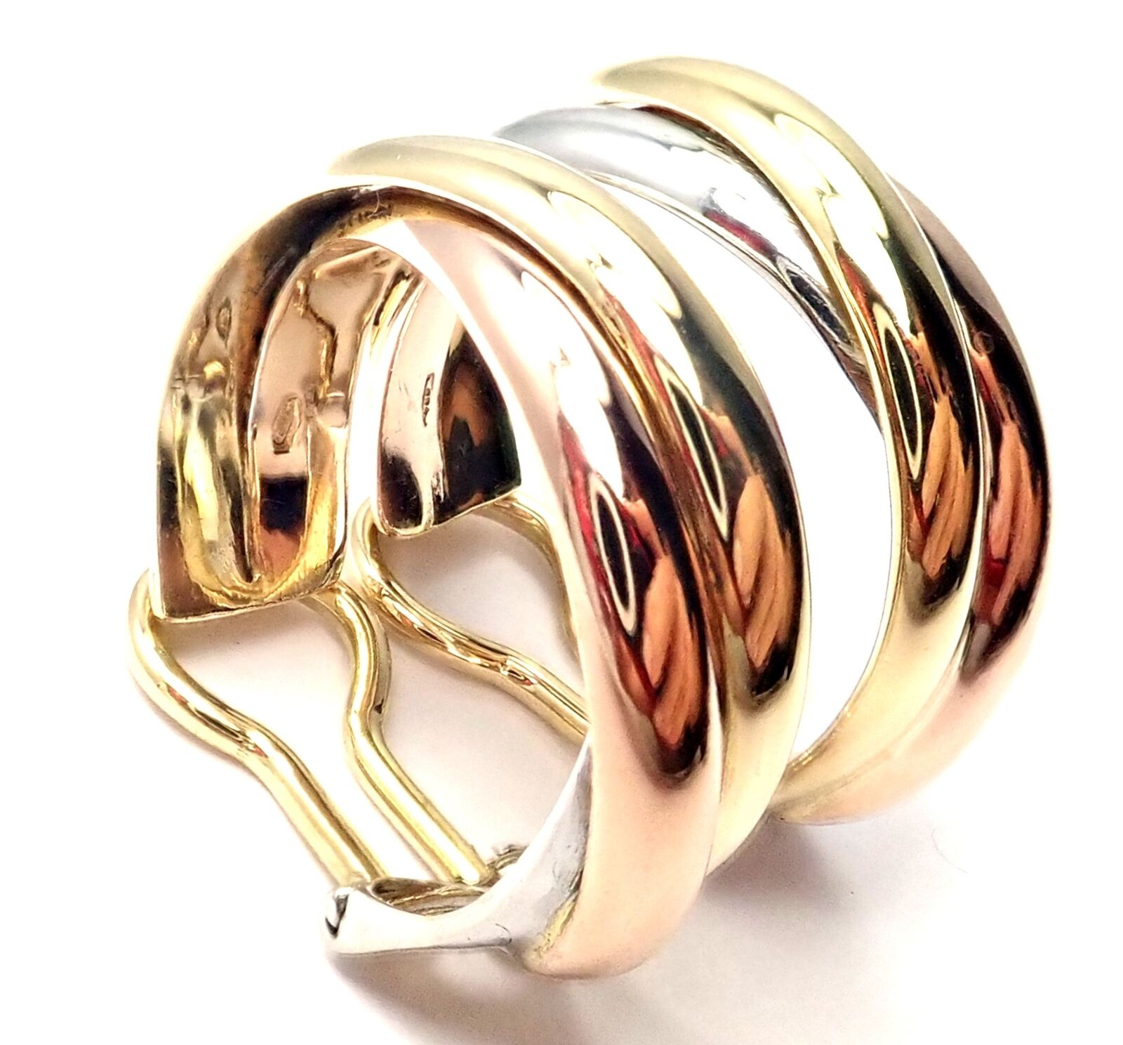 Authentic Cartier 18k Tri-Color Gold Medium Trinity Hoop Earrings for Women - Luxury Jewelry Gift for Anniversary, Wedding & Special Occasions