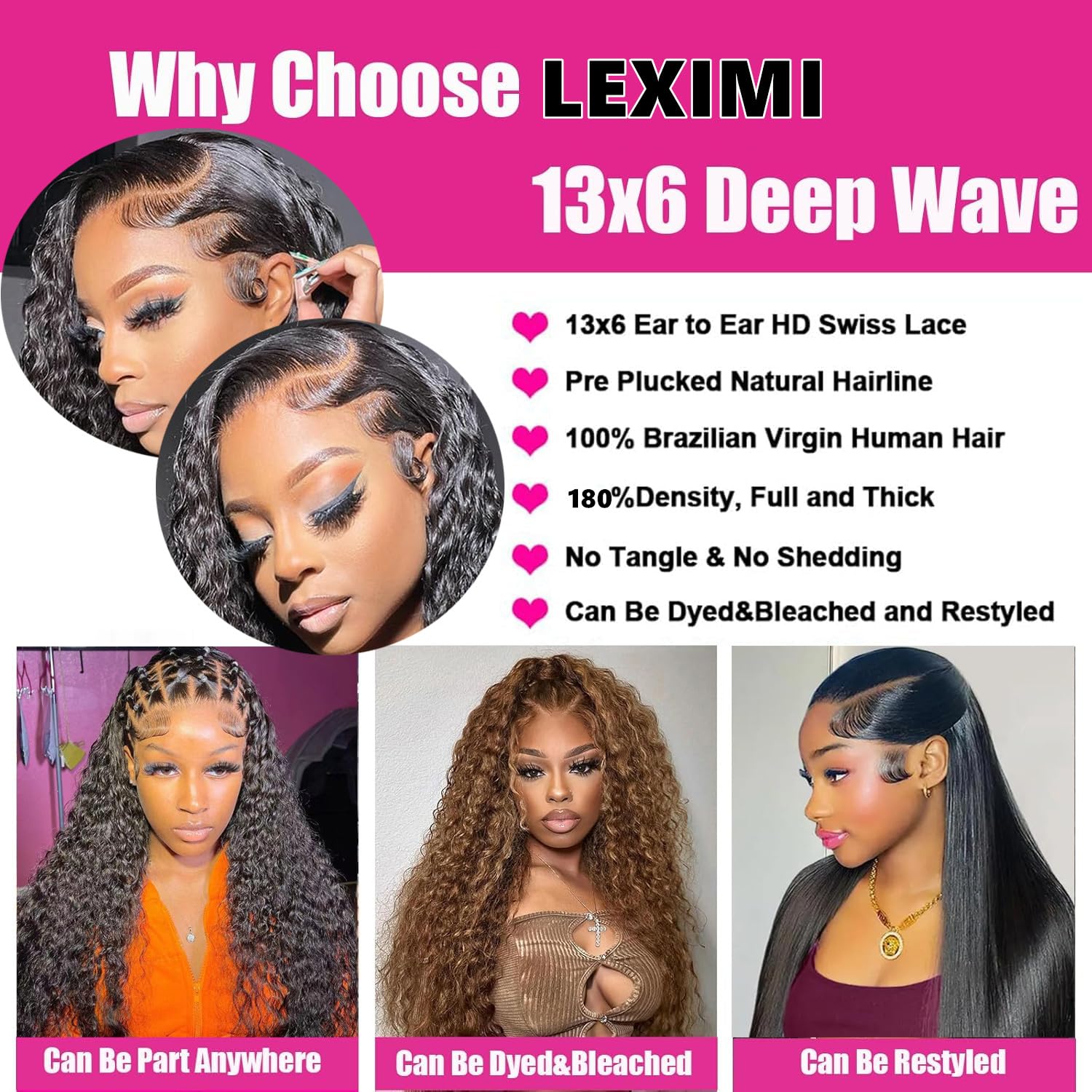 32 Inch Deep Wave Lace Front Wigs Human Hair 13x6 HD Lace Frontal Wigs - 200% Density Pre-Plucked Deep Curly Glueless Wig with Baby Hair (Natural Black) for Women | Perfect for Daily Wear, Cosplay, and Special Occasions