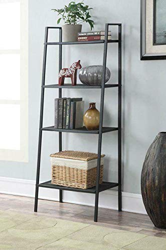 4-Tier Heavy Duty Metal Leaning Ladder Shelf - Sturdy Bookcase & Storage Organizer for Books, Magazines, Clothes | Perfect for Living Room, Bedroom, Home Office & Closet Organization