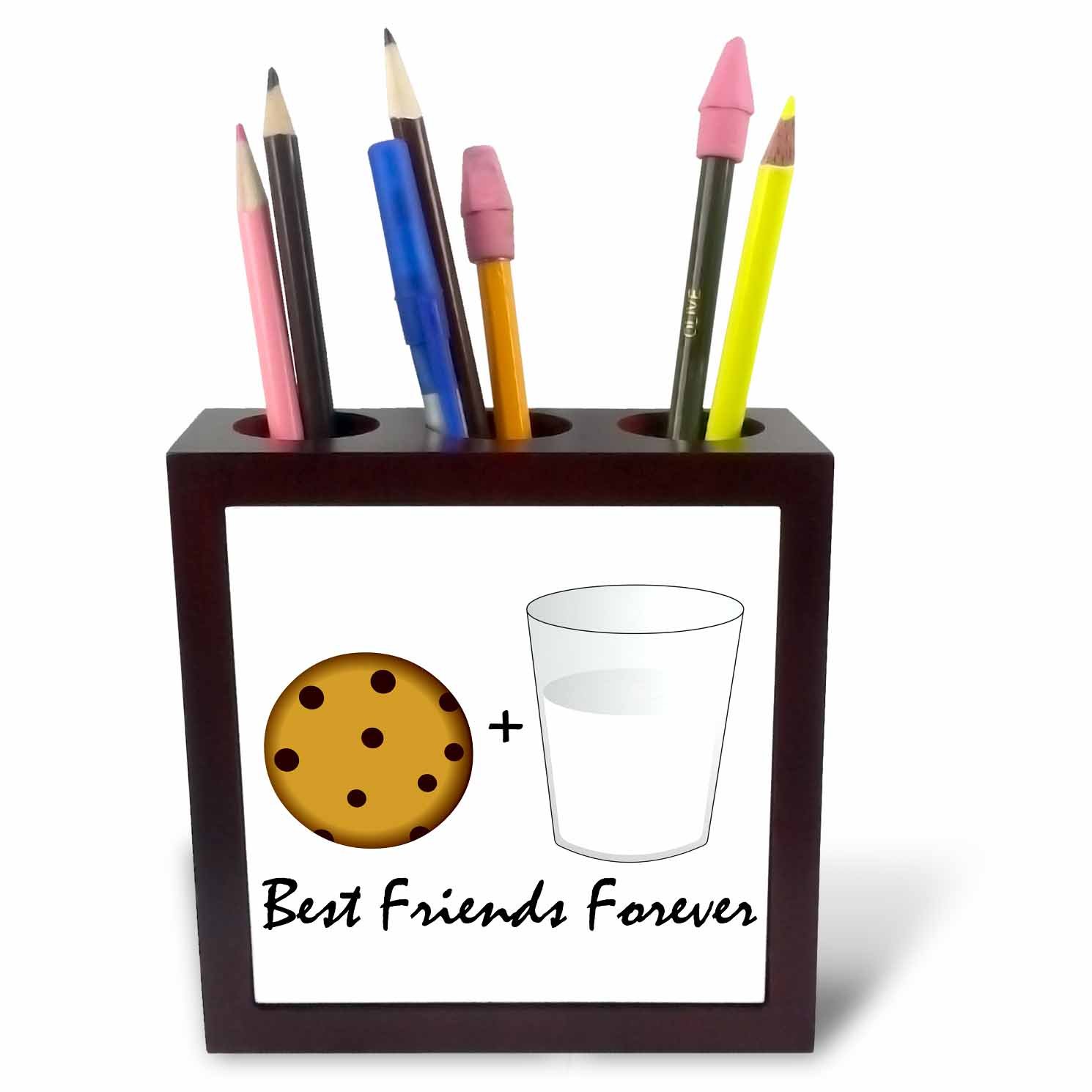 3D Cute Cartoon Milk and Cookies Best Friends Forever 5-Inch Ceramic Tile Pen Holder - Perfect for Office Desk, School Supplies & Gift Ideas