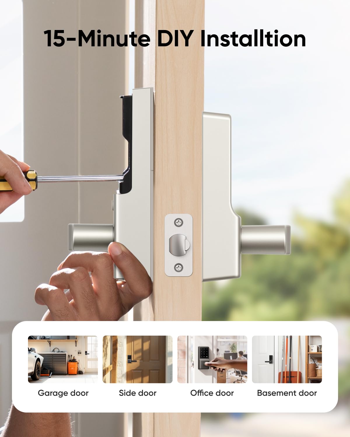 eufy Smart Lock C33 - Fingerprint & Keyless Entry Door Lock with Wi-Fi, App Control, Auto Lock, IP53 Waterproof (Nickel Finish) - Perfect for Home Security & Smart Access Control