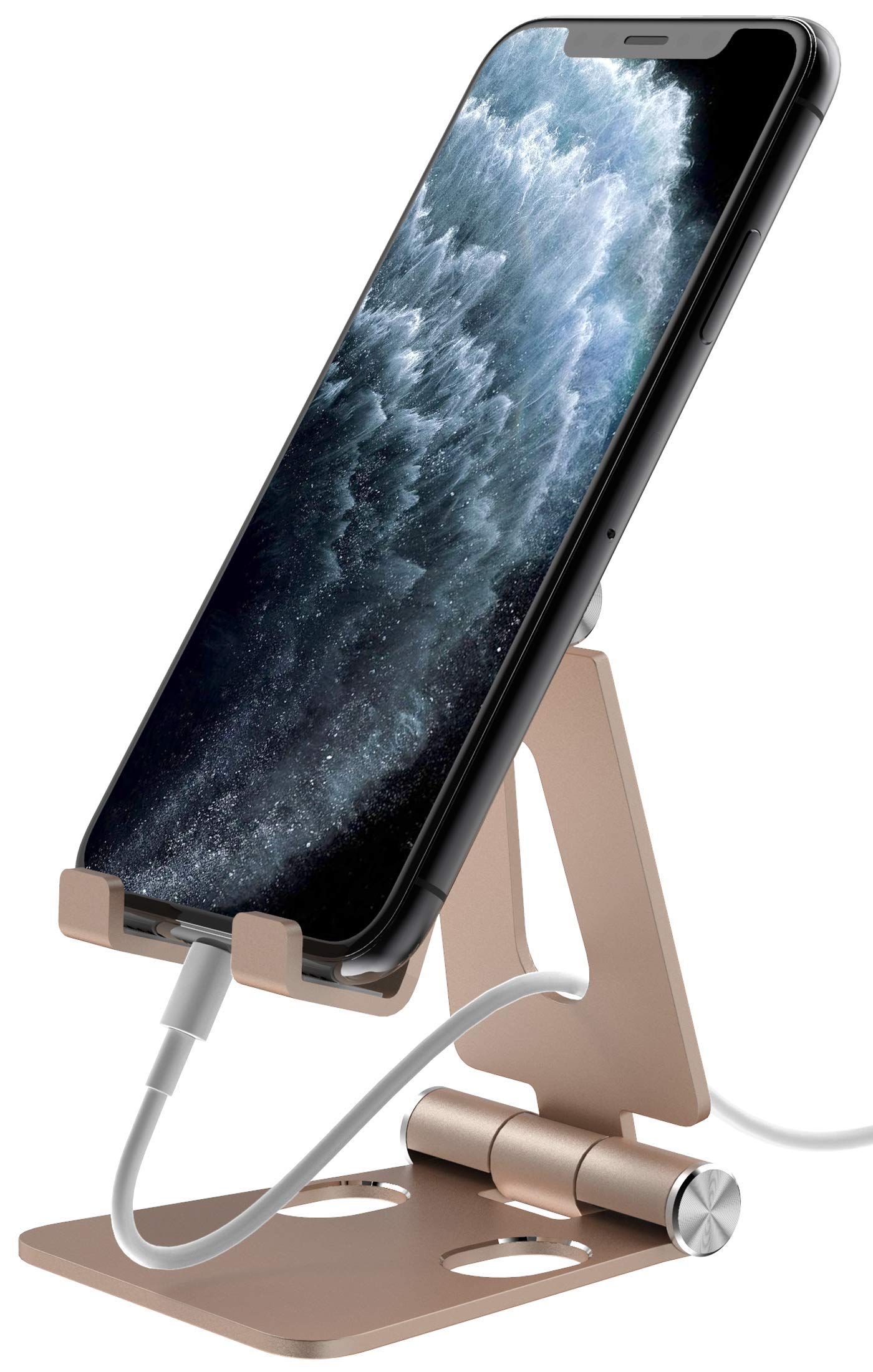 Aduro U-Rise Adjustable & Foldable Aluminum Phone Stand - Universal Smartphone Holder for Desk, Tabletop, Office & Home - Gold (Portable, Durable Steel Design) - Perfect for Video Calls, Watching Movies & Hands-Free Use