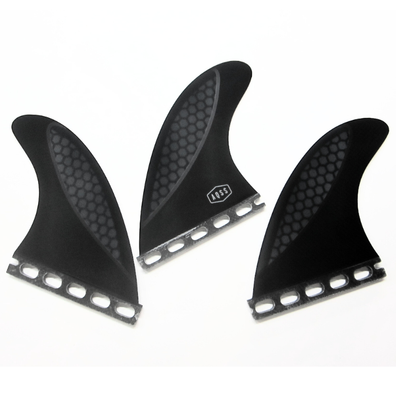 AQSS Black Honeycomb Carbon Single Tab 5.2 Thruster Set for Surfing - High Performance Surfboard Fins for Waves & Speed