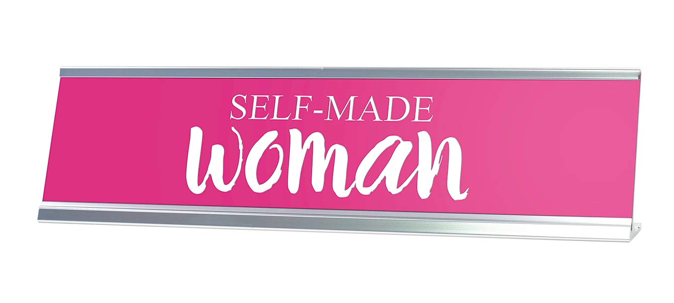 Pink Self Made Woman Motivational Desk Sign - Inspirational Office Decor for Women Entrepreneurs & Boss Ladies - Perfect for Home Office, Work Desk & Gift Ideas