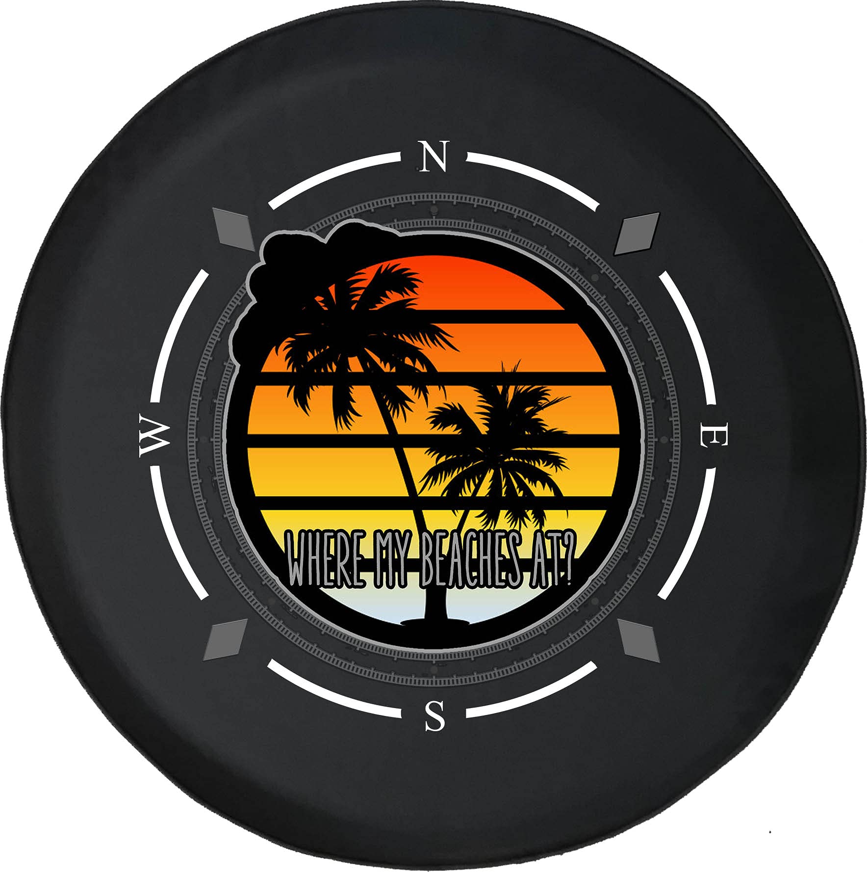 American Unlimited Spare Tire Cover with Compass Design - 'Where My Beaches At' Beach-Themed Wheel Cover for SUV, Trailer, RV & Multiple Vehicles - Perfect for Road Trips, Camping & Beach Adventures